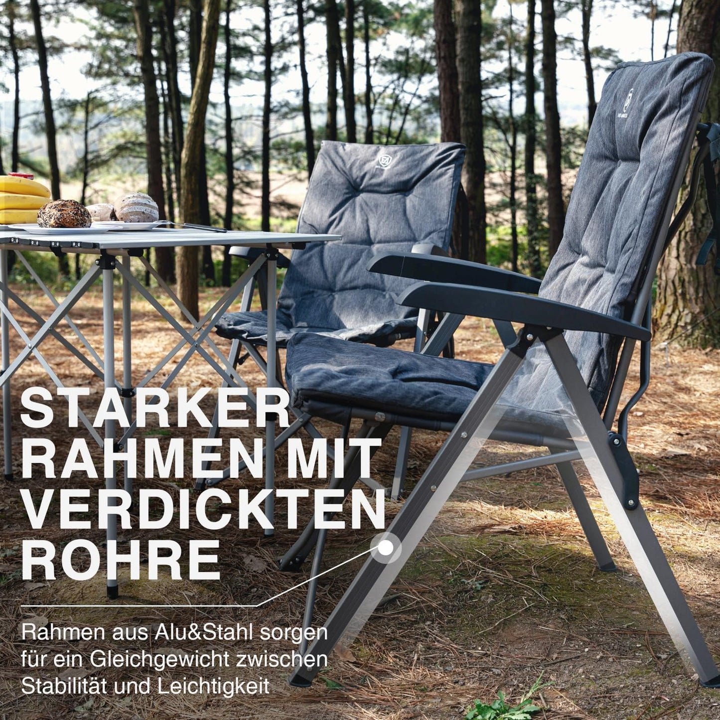 EVER ADVANCED Folding Camping Chair with 4-Position Adjustable Backrest, 330lbs Capacity, Luxury Padded 6cm Thick Garden Chair, High Backrest Fishing Chair for Camping Garden Balcony, Alu+Steel.