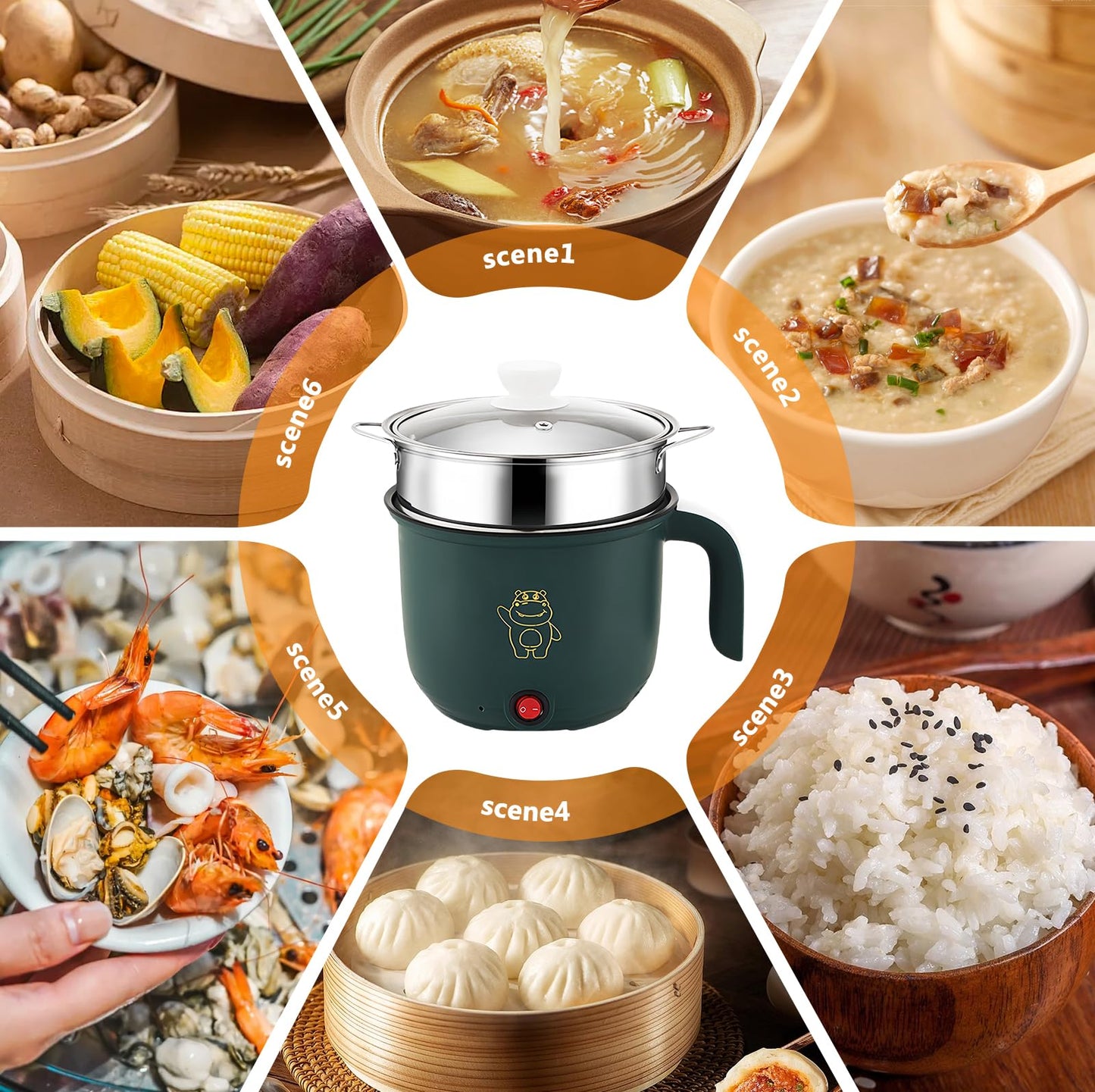 Electric Hot Pot with Steamer, Electric Hot Pot 1.5l, Portable Mini Non-stick Multicooker, Fast Ramen Cooker, Portable Non-stick Pot for Home, Office, Dormitory