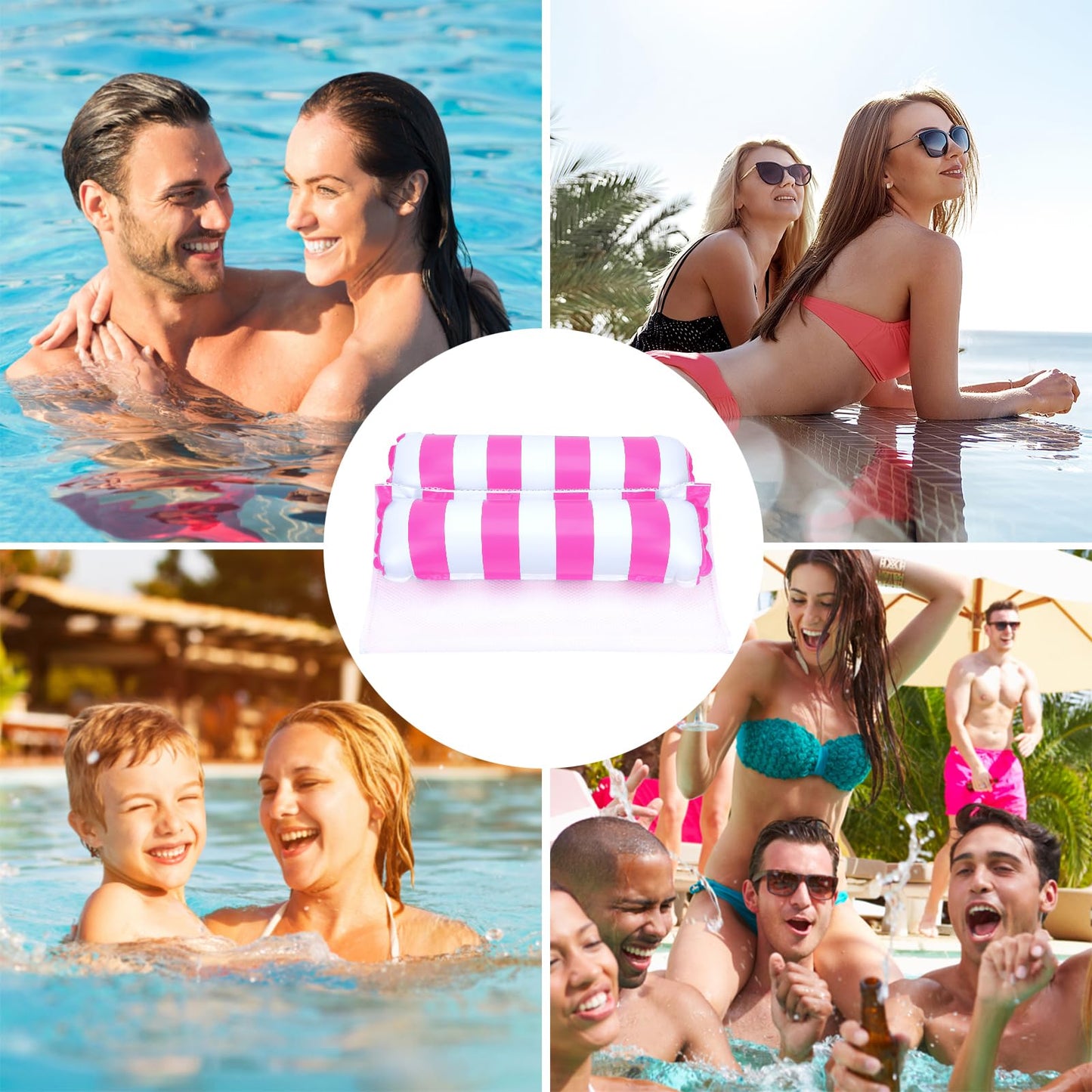 Arbolisse inflatable pool accessories set includes 2 XL water hammocks. This 4-in-1 inflatable water hammock is perfect for adults to enjoy in the pool. Fun water toy for adults!