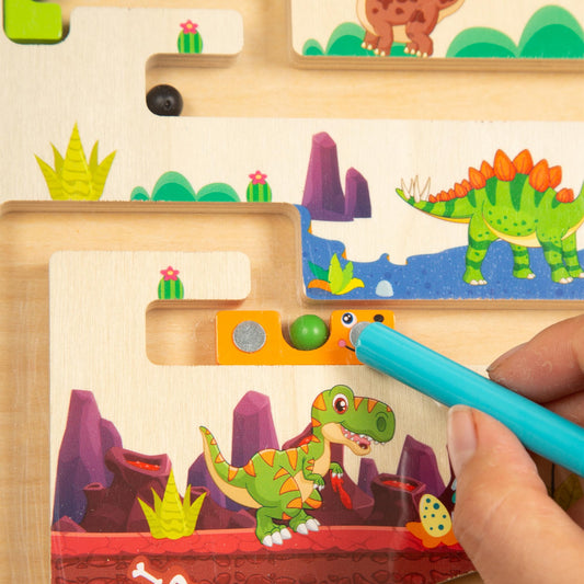 Smartwo Montessori toy Magnetic Labyrinth game for 3, 4, 5 year olds. Magnetic children's toy for 3 year old boys. Colors & numbers learning toy, wooden toy with dinosaur theme. Birthday gift.