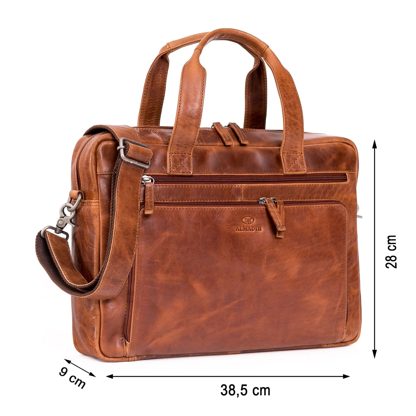 ALMADIH leather laptop bag briefcase BRUNO deluxe - premium business bag shoulder bag men's messenger work bag shoulder bag document suitcase loop brown (BRUNO antique)