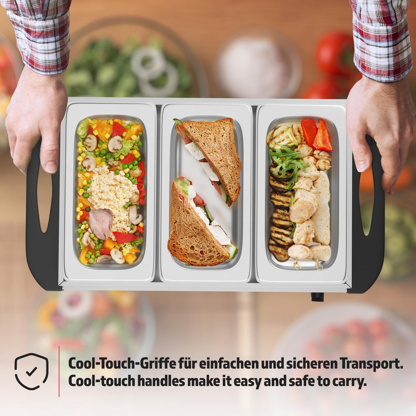 Jago® Buffet warmer - electric, with hot plate function, temperature control, stainless steel - food warmer, dish warmer, warming plate, warming container.