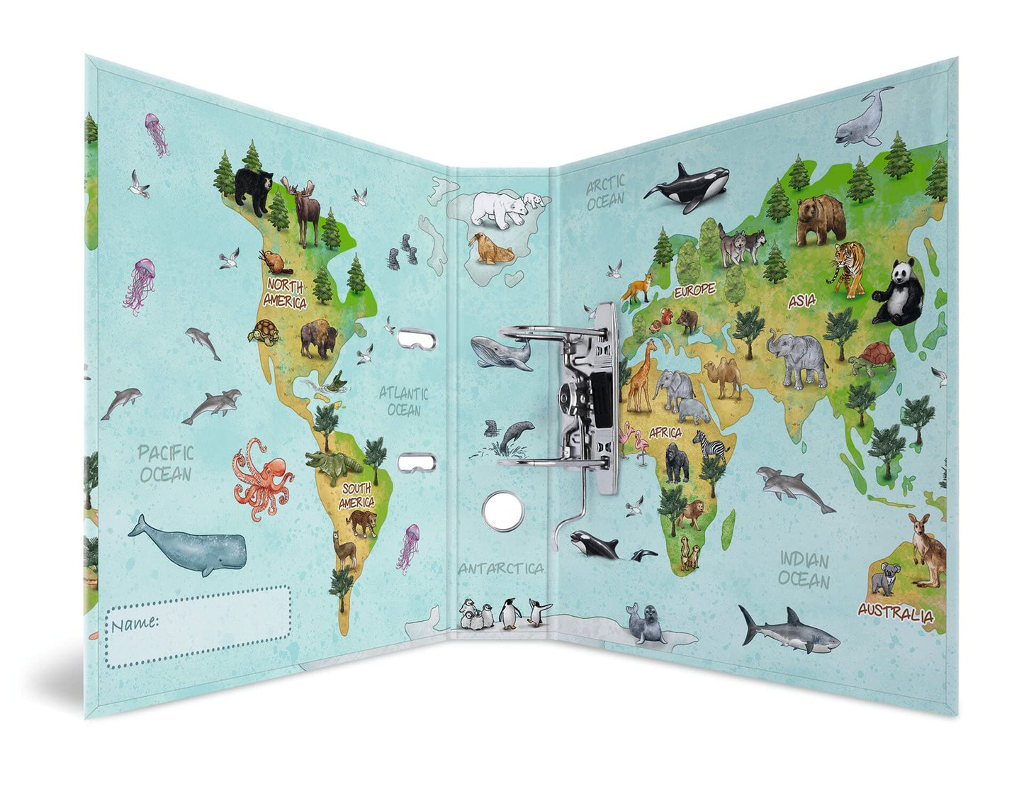 HERMA A4 World Map Set of 10 folders, 7 cm wide, ring binders with kindergarten motifs, colorful files with interior print for boys, girls, and children.