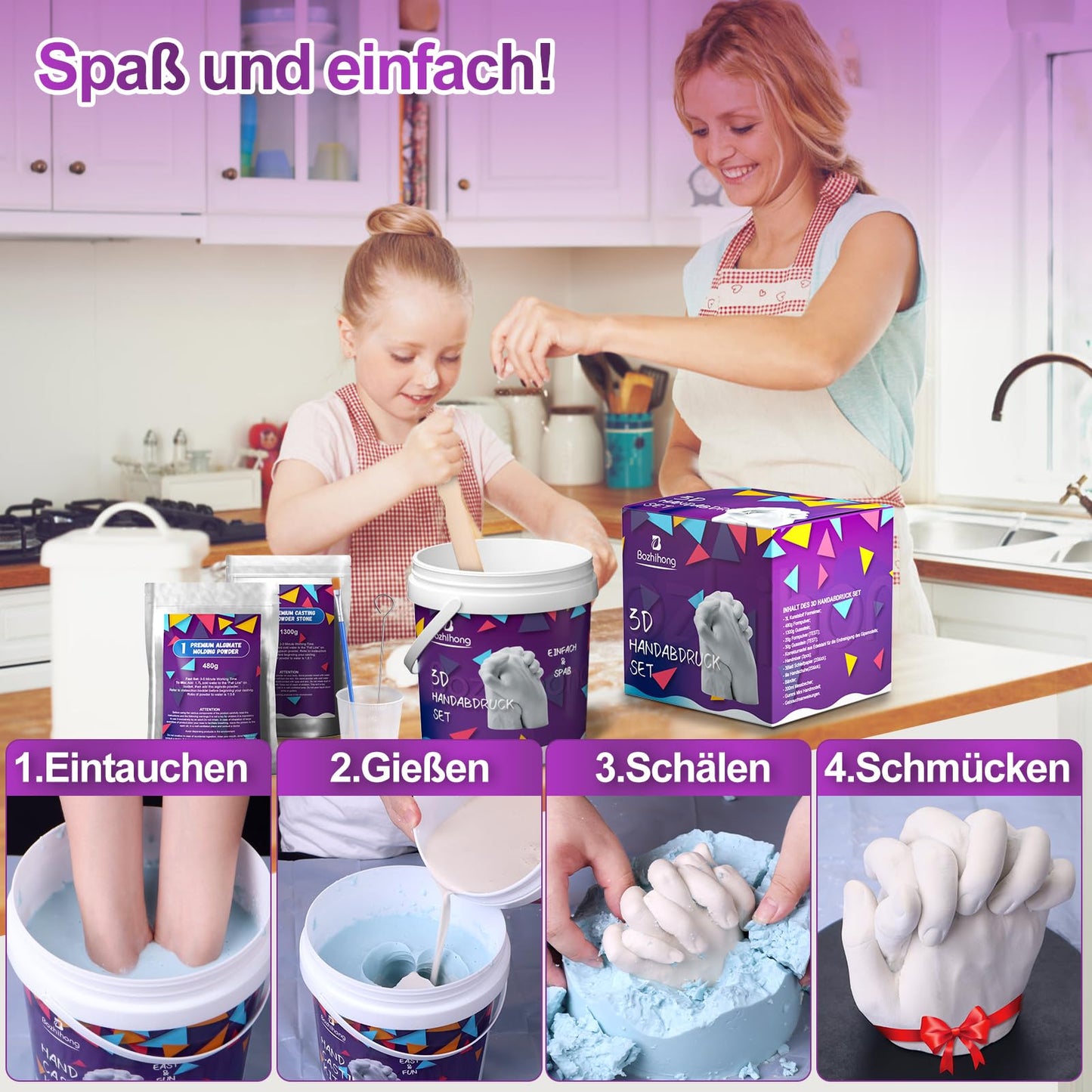 Bozhihong 3D Handprint Set for Couples - Plaster handprint hands couple - Partner and couple gifts for women and men for Valentine's Day, anniversary, anniversary gift for her and him, purple