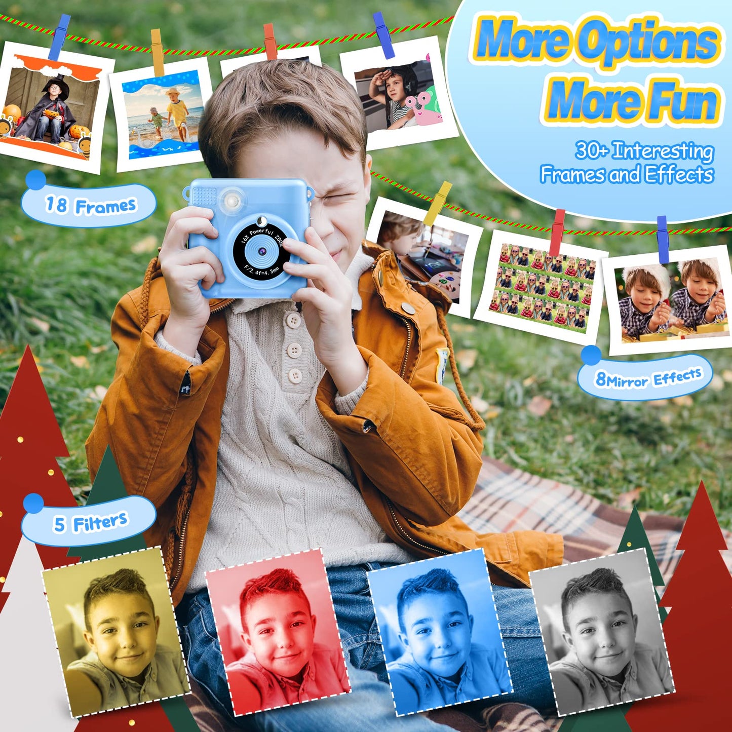 Children's Camera - Instant Camera Digital Camera Print 1080P - 16x Digital Zoom 2.4" Screen - 32GB Card - 3 Rolls of Printing Paper - with Storage Bag Christmas Gift for Children 3-12 Years old