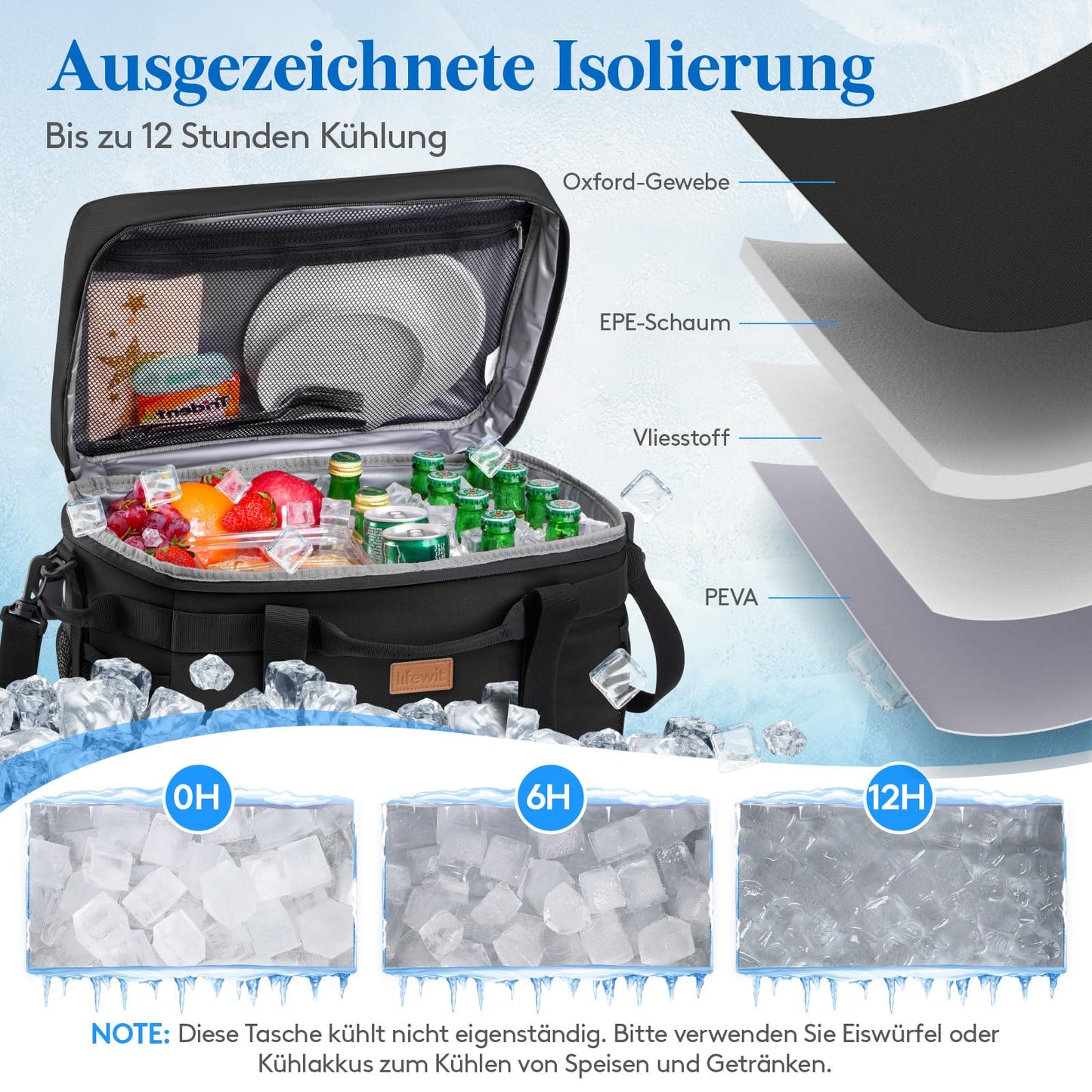 Lifewit Cooler Bag 30L, Foldable Picnic Bag for Food & Drinks, Portable Ice Box for Men, Women, Insulated Thermal Bag for Work, Camping, and Everyday Use, Black.