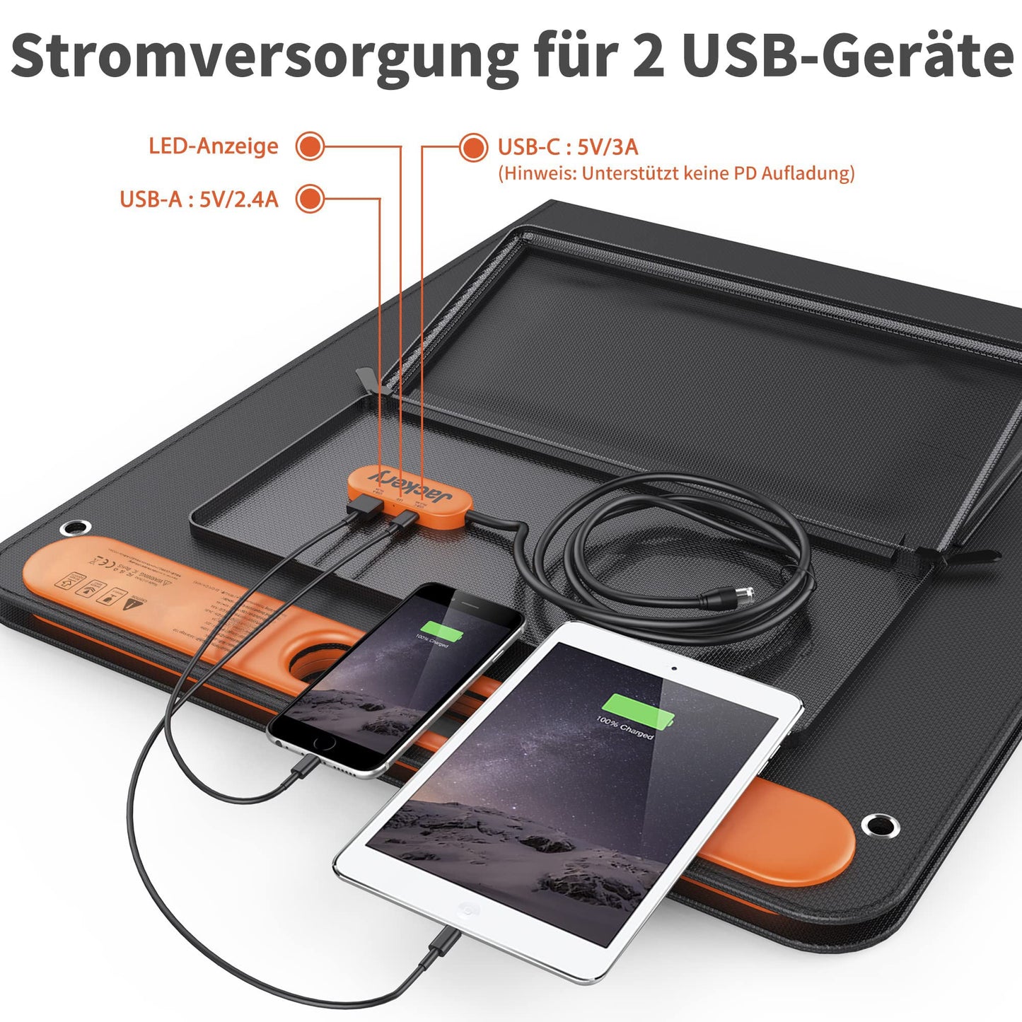 Jackery SolarSaga 100 foldable solar panel for Explorer 500/1000 Pro/1500 Pro - solar charger with 2 x USB port - 100W outdoor solar generator for camping and garden.