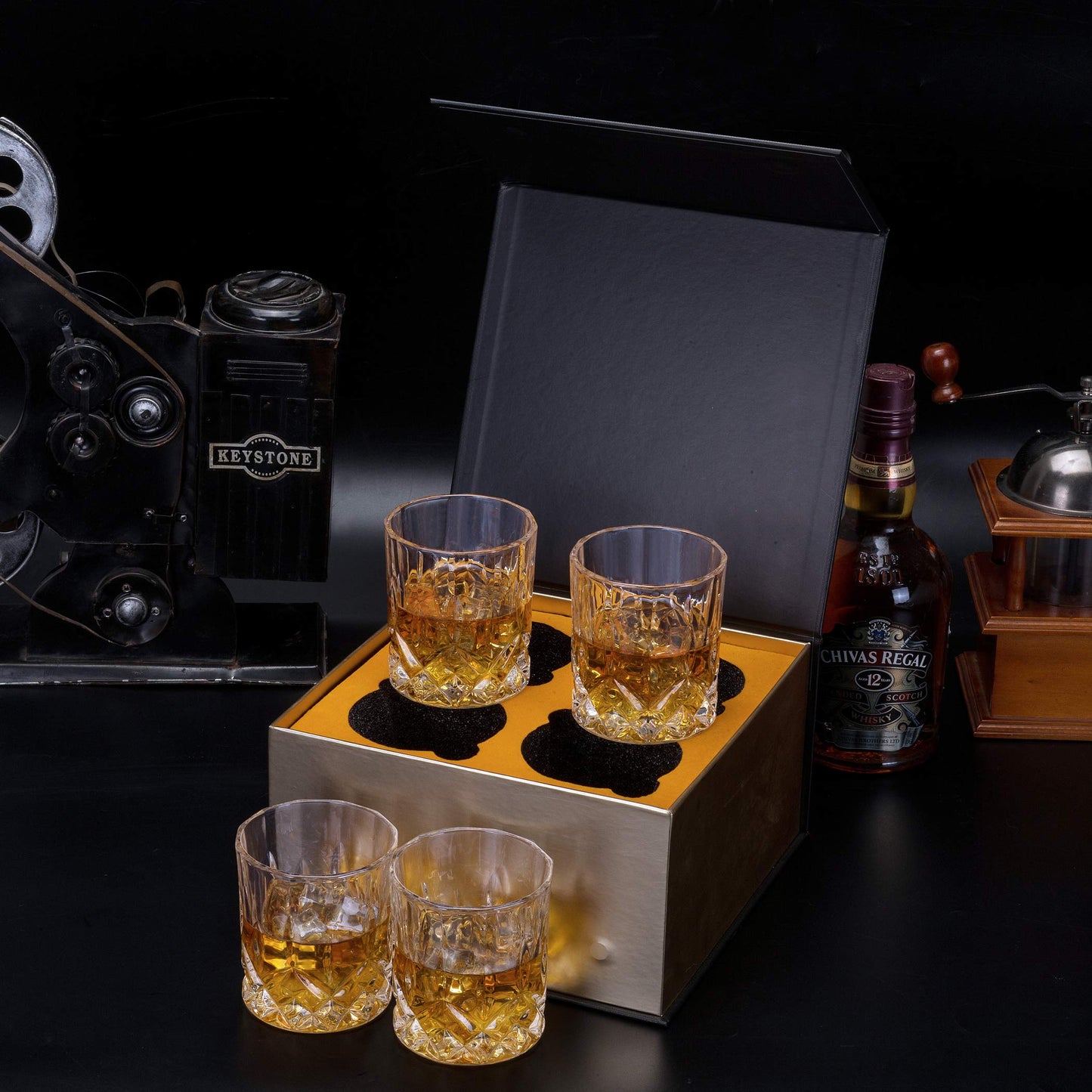 KANARS 4-piece Whiskey Glasses Set, Lead-Free Crystal Glasses, 300ml Capacity, Beautiful Gift Box, High Quality.