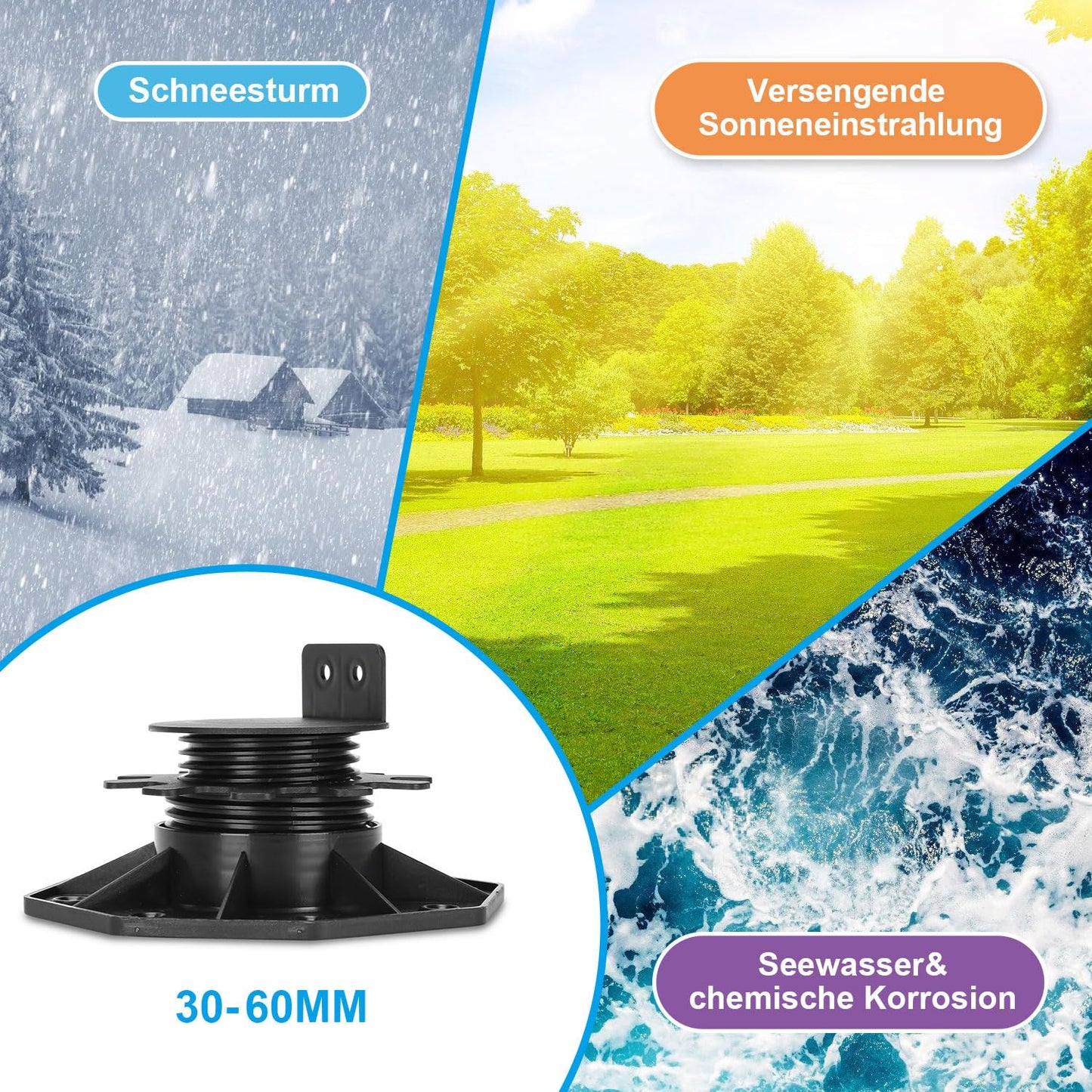Jiubiaz 10 x Adjustable Pedestal Supports Height Adjustable 18-140 mm for Terrace Substructure Wood WPC, Size: 30-60 mm