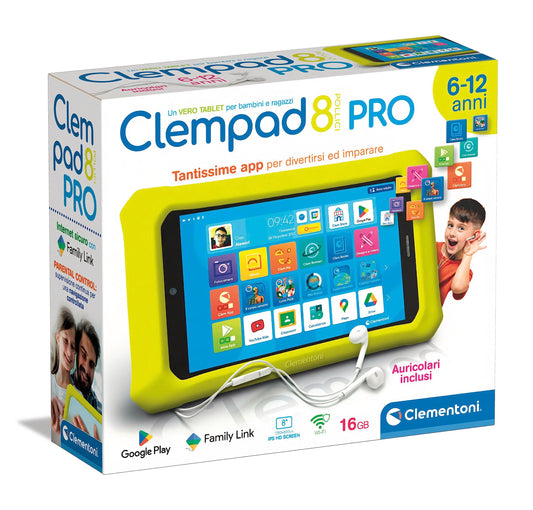 Clementoni - Clempad 8 Inch PRO Tablet 6-12 Years, Educational Technology, Technology for Kids, 8 Inch IPS HD Screen, 16GB Storage, 2GB RAM, Android 13, Italian Color, 16796