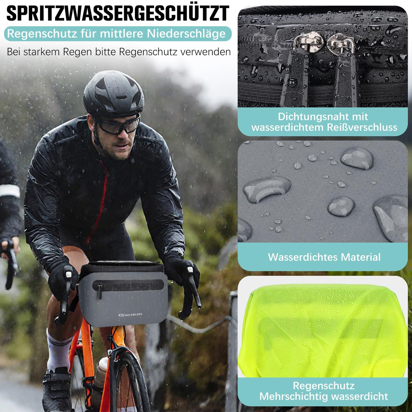 GXCROR Bicycle Handlebar Bag 4.7L with Quick Release | Stable Holder for City & Trekking | Waterproof + Phone Pocket + Drink Holder