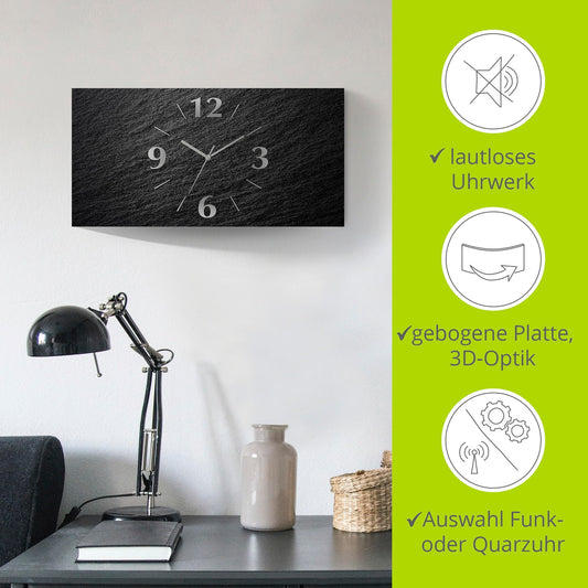 ARTLAND wall decoration wall clock without ticking noises Aluminum radio clock analog radio clock 60x30 cm slate look U1RE