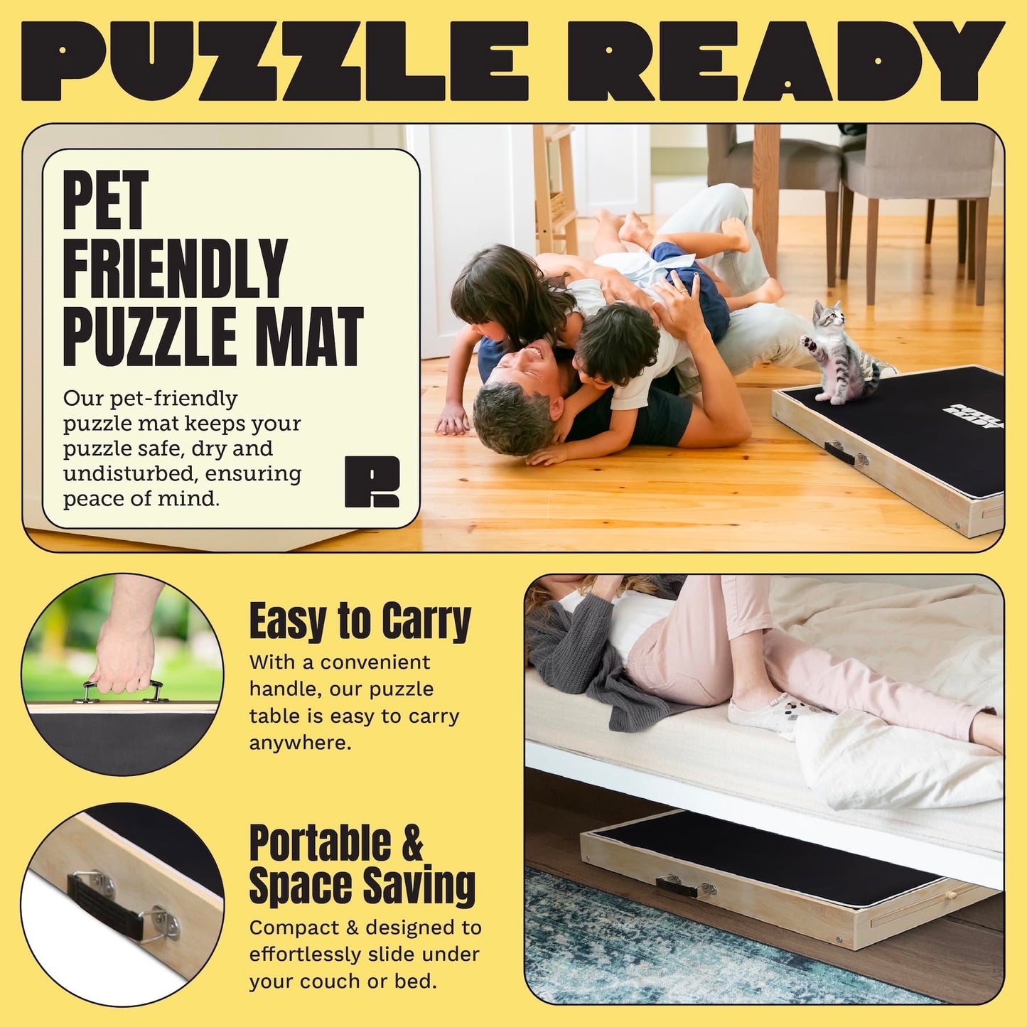 1000 Piece Wooden Puzzle Table - 30" x 24" Folding Puzzle Table with shorter legs, 4 colored drawers, 3 tilt angles & puzzle cover mat - Portable Puzzle Table