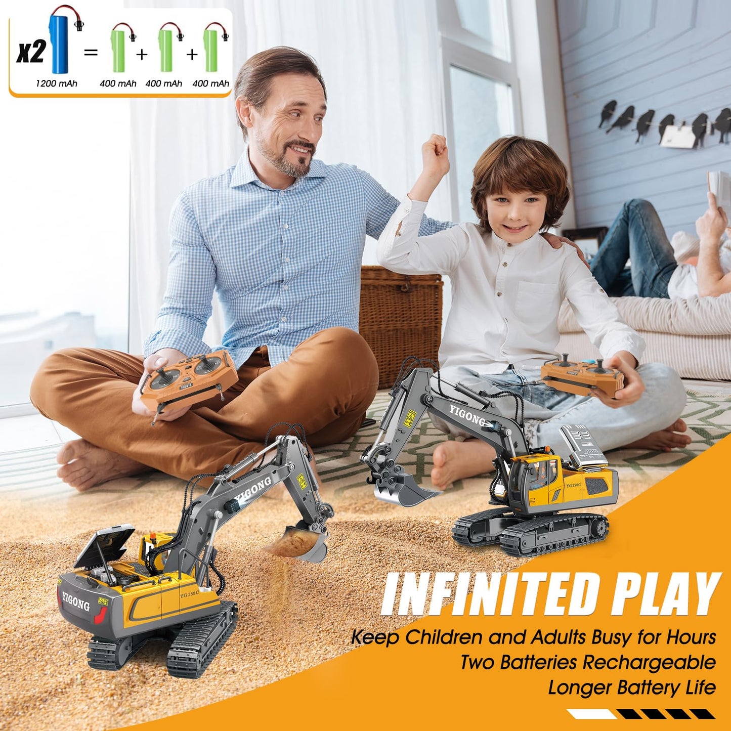KIYTARBOO Remote Control Car Excavator Toy for ages 3 and up. Metal remote control sand vehicle, 11 channels, 2.4GHz RC excavator with lights and sound, 680° rotation. Great gift for boys aged 5-12.