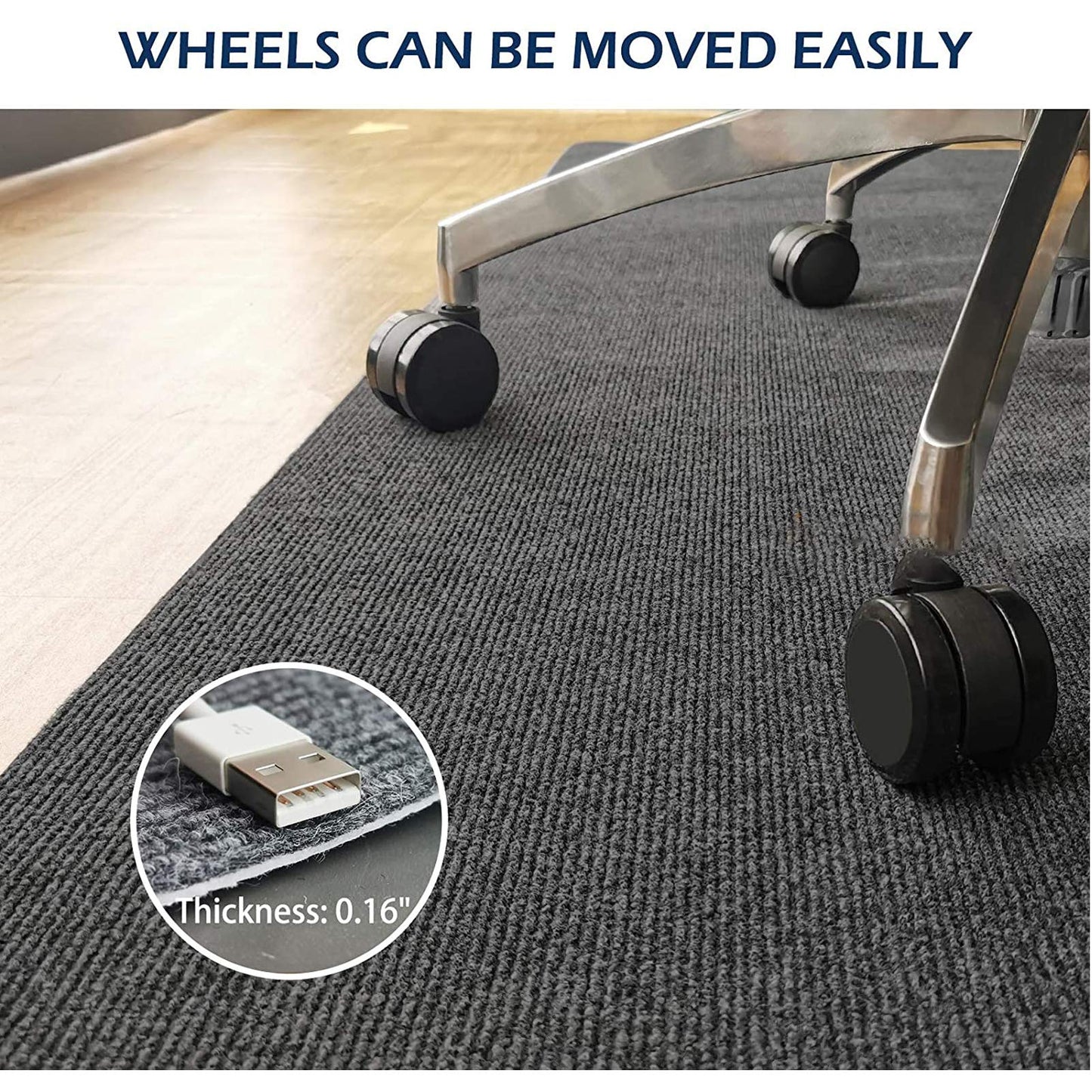 90x120cm Office Chair Mat, Improved Version - Hard Floor Mat for Desk, Low Pile Office Chair Mat for Hardwood Floors, Multi-Purpose Protective Chair Carpet for Home (White)