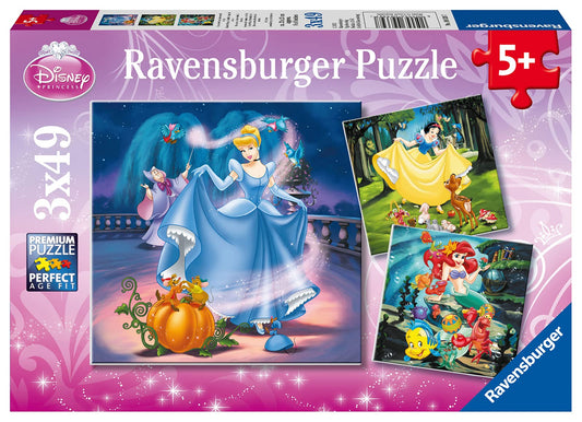 Ravensburger children's puzzles - 09339 Snow White, Cinderella & children's puzzle - 09346 Palace Pets - Belle, Cinderella and Rapunzel - Puzzle for children ages 5 and up, Disney puzzle with 3x49 pieces.