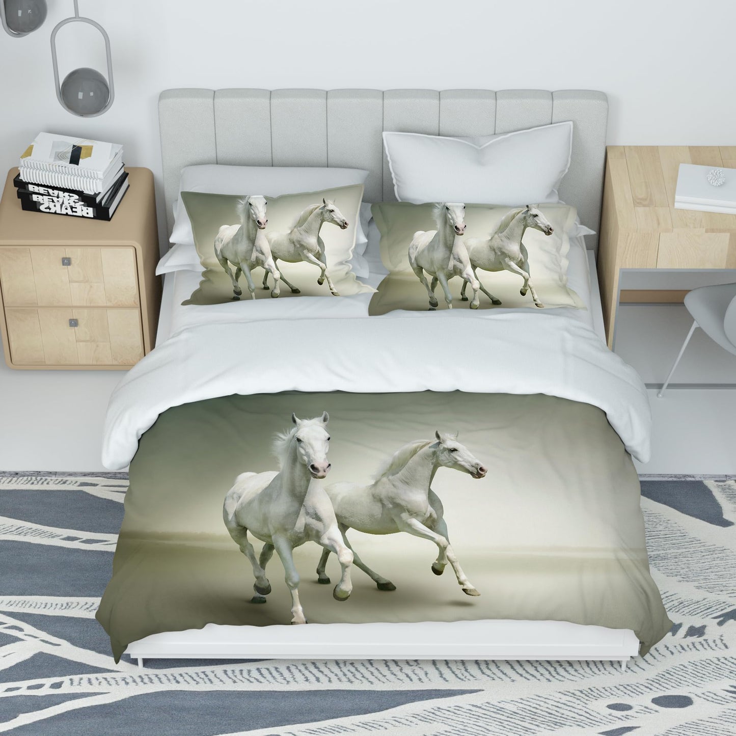 IUNTWEIE Horse Bedding 135x200, 3D Horse Bedding Sets with Zipper, Super Soft Comfortable Microfiber Bedding, 3-piece Duvet Cover 135 x 200 cm + 2 Pillowcase 50 x 75 (Horse-4, 135x200cm)
