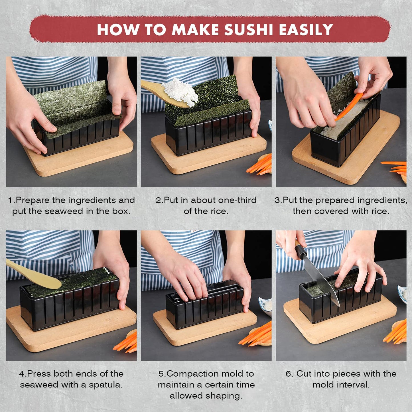 MLRYH Sushi Making Kit Sushi Maker Set for Beginners Plastic Premium Set Sushi Tool Set Sushi Rice Roll Mold Forms DIY Sushi Prefect Home Sushi Tool (21 Pieces)