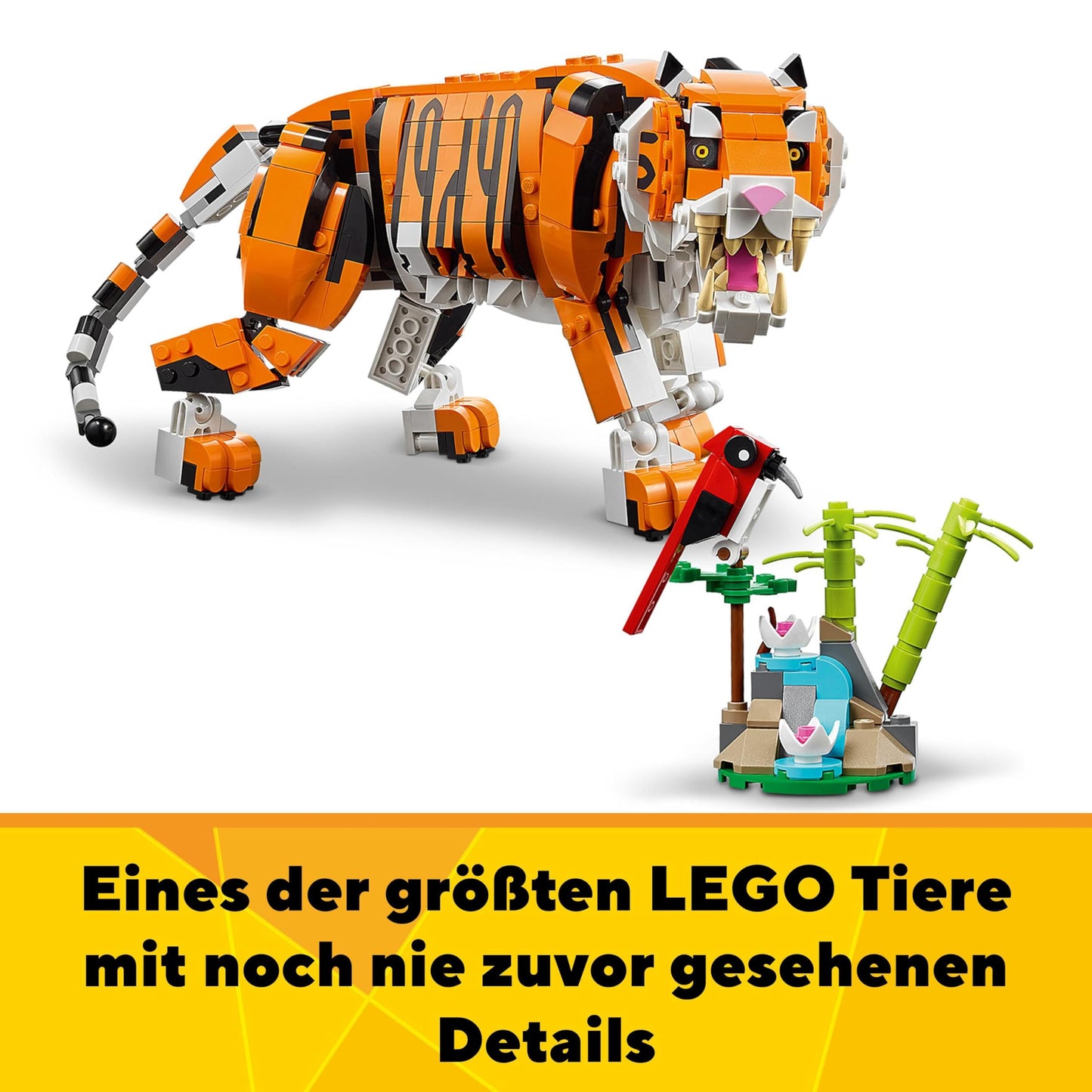 LEGO 31129 Creator Majestic Tiger, Panda, or Fish, 3-in-1 animal figure set, toy for kids, boys and girls, animal construction toy.