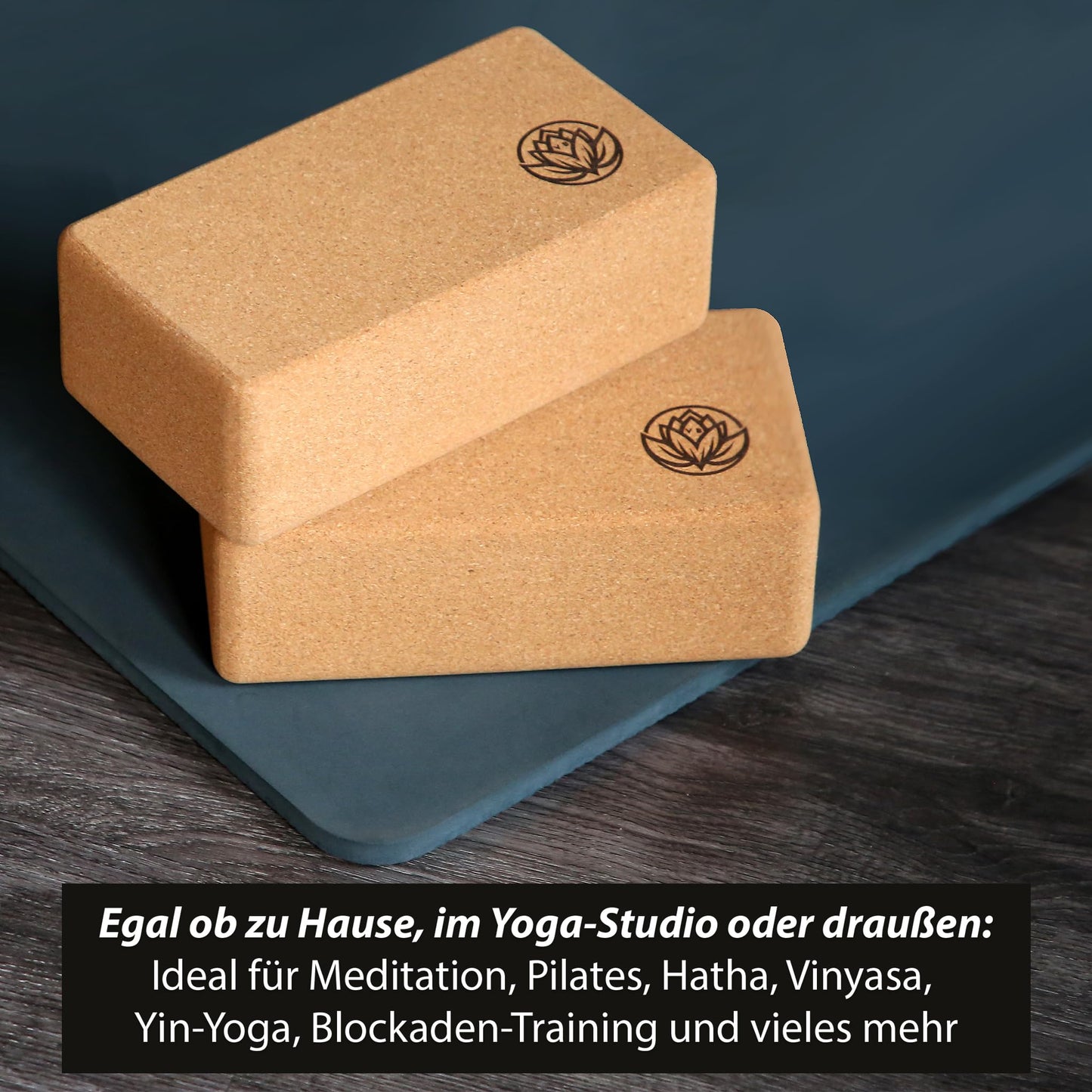 2 x Yoga Block by VonBueren | Cork yoga blocks | 22 x 12 x 7.5 cm each | Yoga accessories for women and men | Hatha block | Yoga bricks