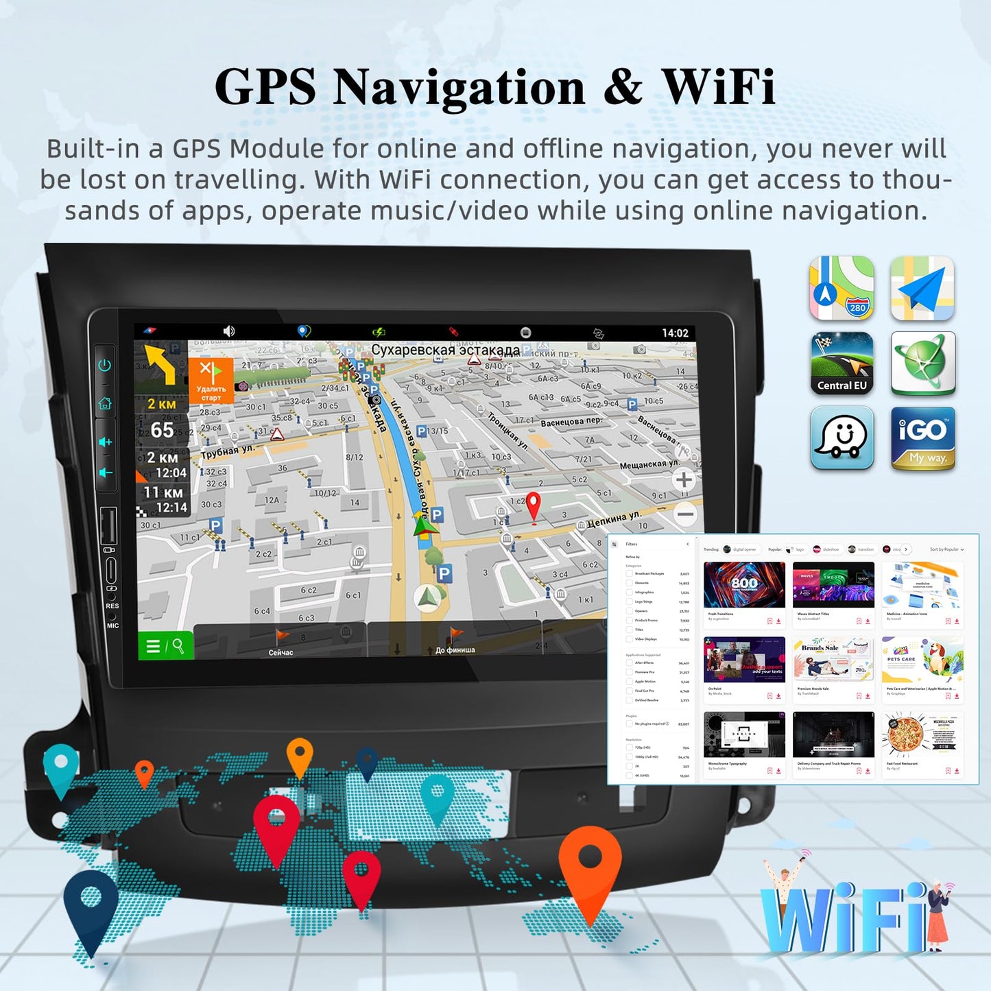2+64G Android car radio for Mitsubishi Outlander 2/Peugeot 4007/Citroen C-Crosser 2008-2015 - 9 inch touchscreen car radio with Carplay & Android Auto - WiFi GPS Mirror Link