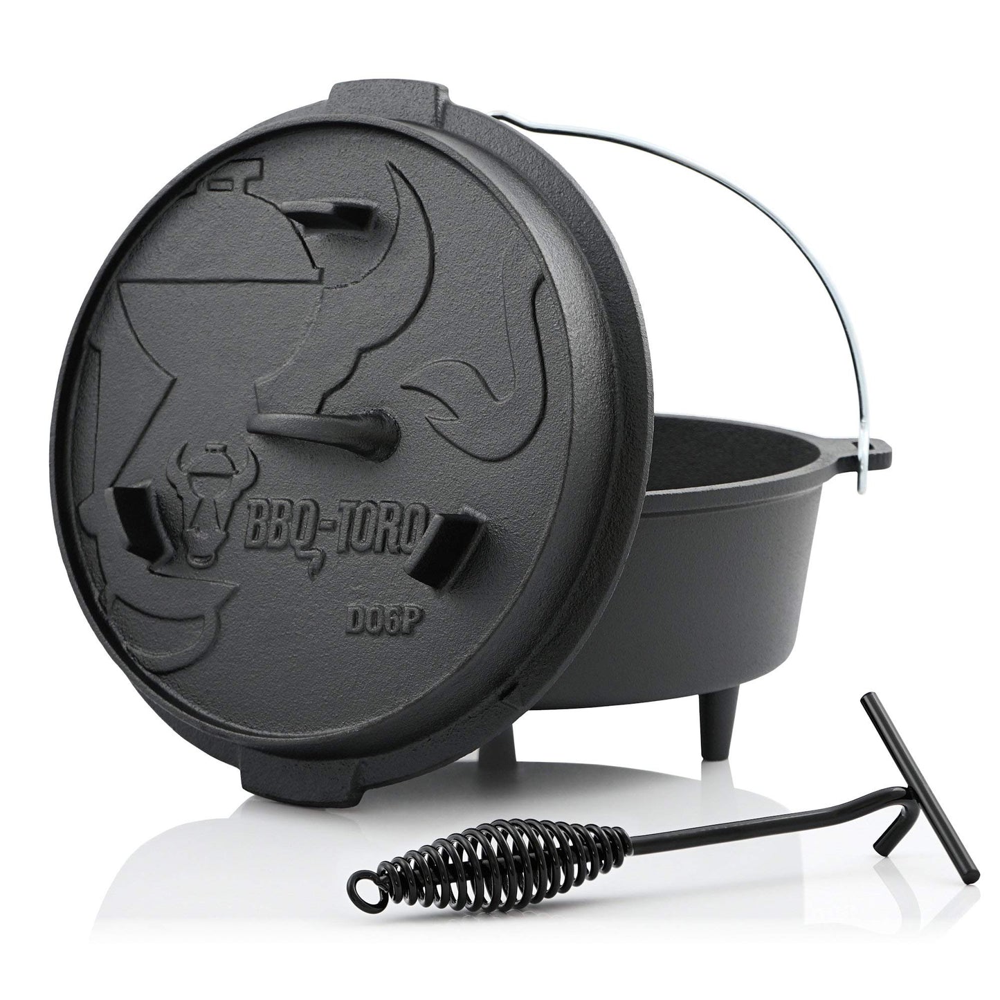 BBQ-Toro Dutch Oven Premium Series | 7.3 liters (DO6P), pot with feet | pre-seasoned | Various sizes | Cast iron cooking pot | Roaster with lid lifter