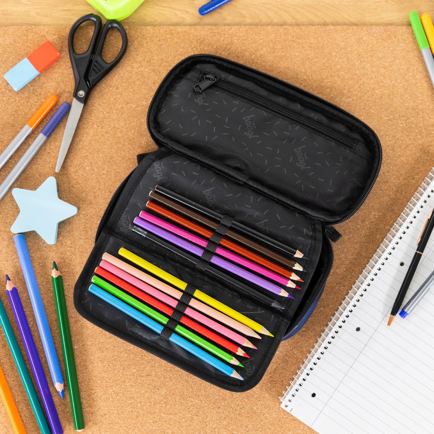 Baagl pencil case for boys - school pencil case for stationery - school supplies pen case, children's pencil case, case for school (Skate Indigo)