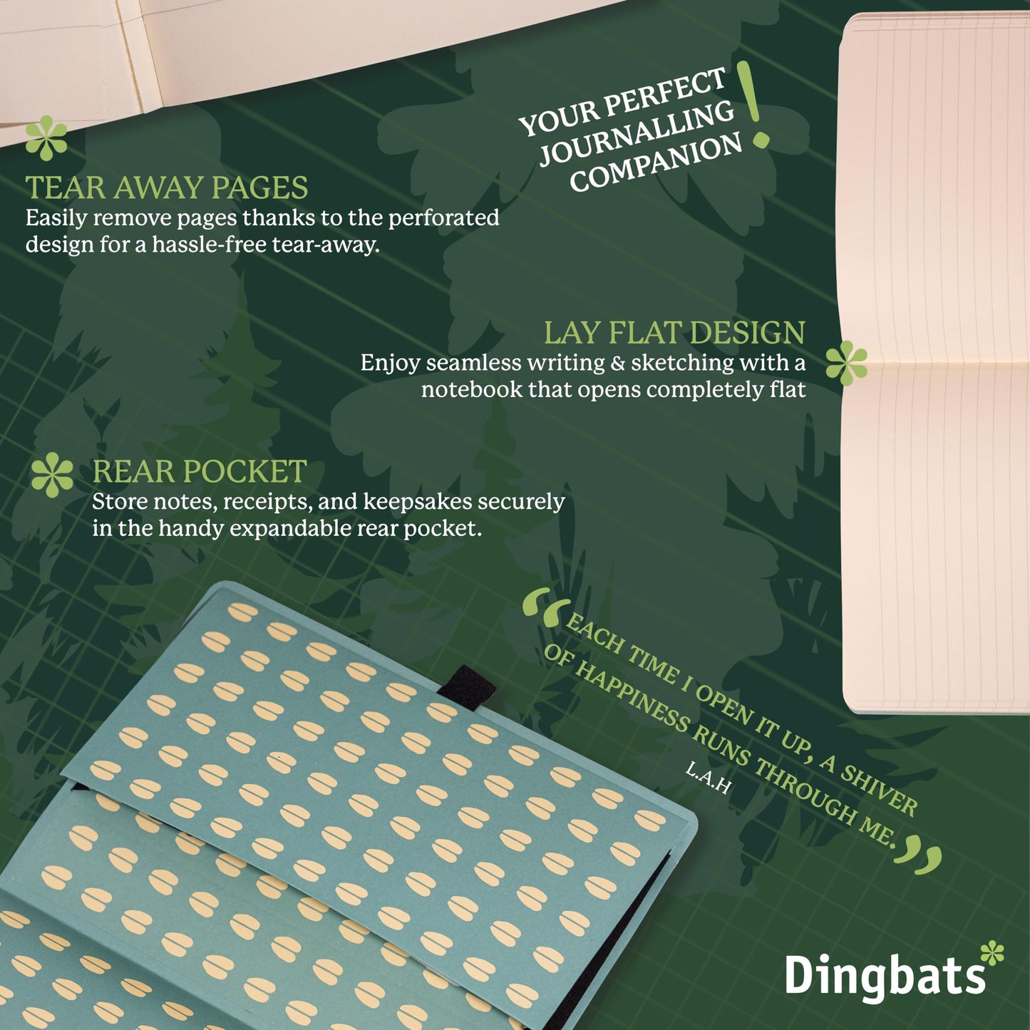 Dingbats* - Wildlife Notebook A5 Dotted - Softcover Journal made from vegan leather for work, travel journal, university notes - with elastic closure band
