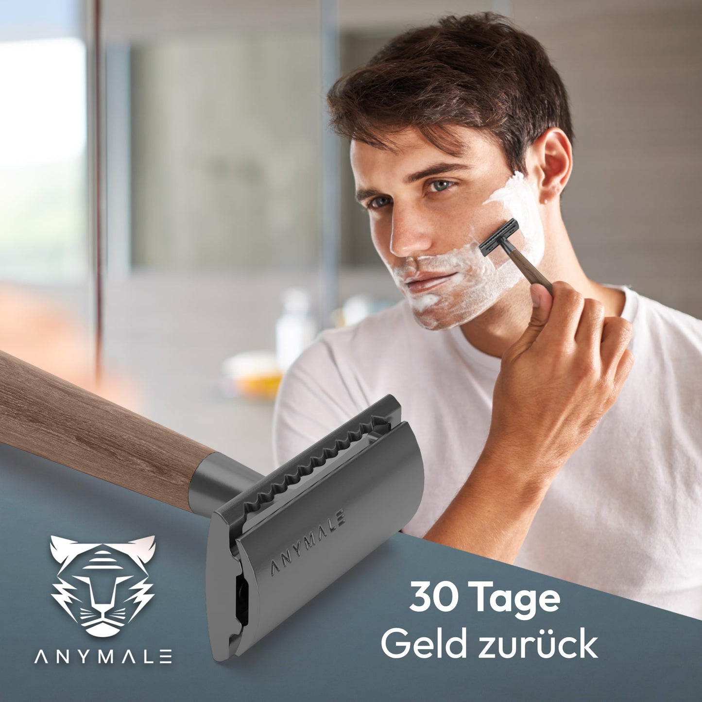 ANYMALE® Walnut Wood Safety Razor - Set with stand and 5 ASTRA blades - Zero Waste razor for ladies and gentlemen.
