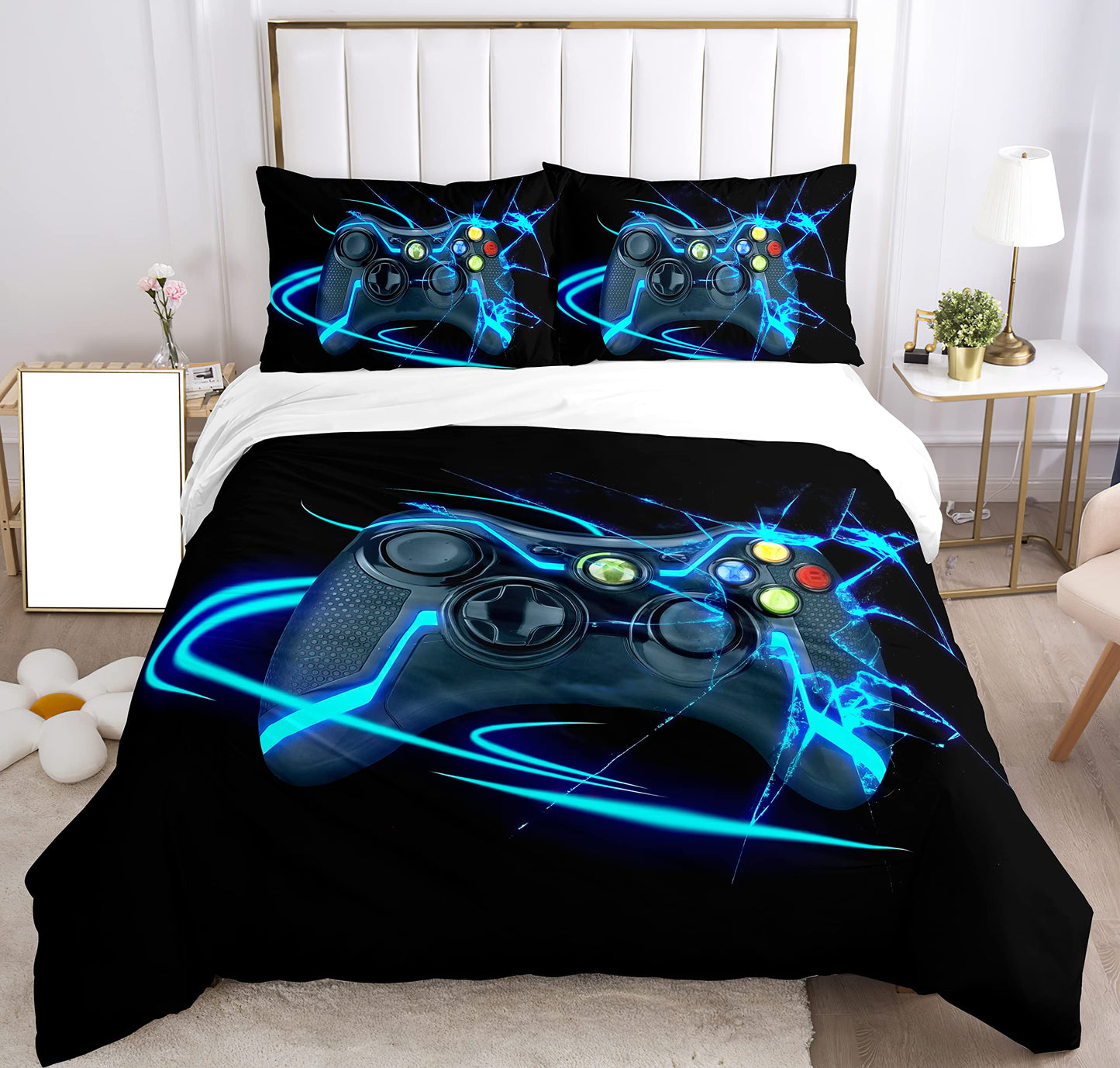 SHUAIG Bedding Sets Children's Gamepad, Bedding Set Boys Gamepad Bedding Set 3D Effect Gamepad Print Microfiber Duvet Cover and Pillowcase 50x75cm. (New Gamepad, 135x200cm)