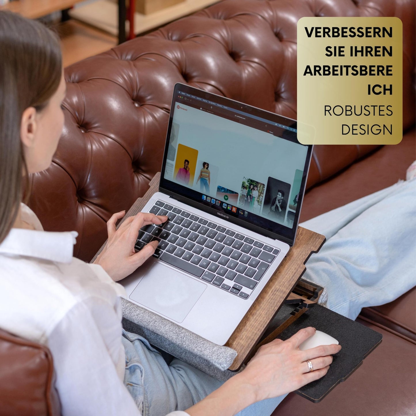 Vigo Wood Laptop Cushion - Lap tray with pillow, laptop table for sofa, Lap desk, Adjustable stand for bed, Tray (Walnut)