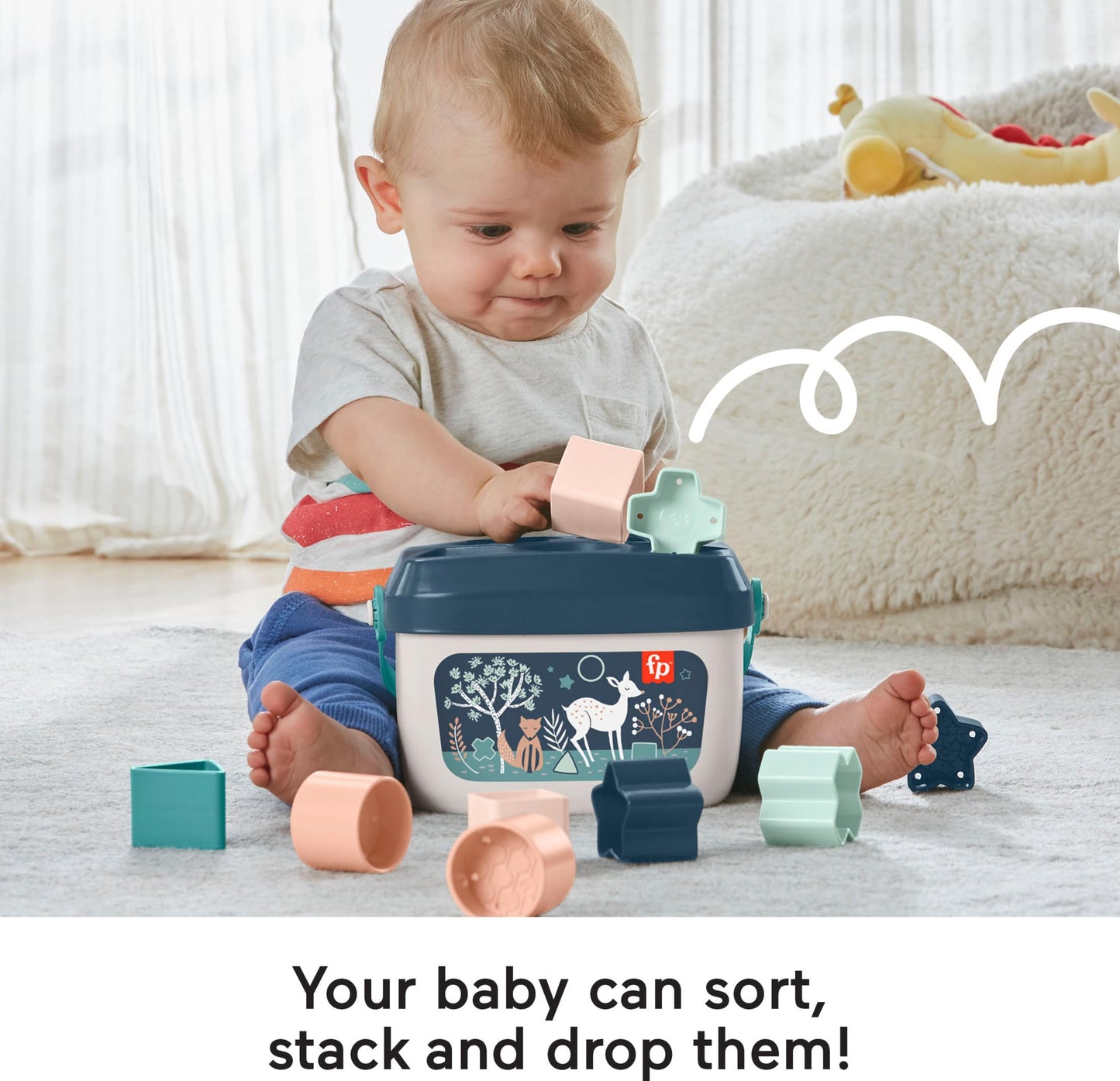 Fisher-Price - Baby's First Blocks - Navy Blue Kit, set of 10 stacking and sorting blocks, building toy, baby toy for toddlers 6 months and up, HJP20