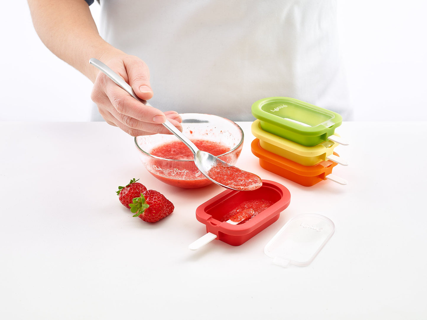 Lékué Classic Ice Molds, stackable, 16.5 cm, 4 pieces, assorted colors, Silicone, Red/Yellow