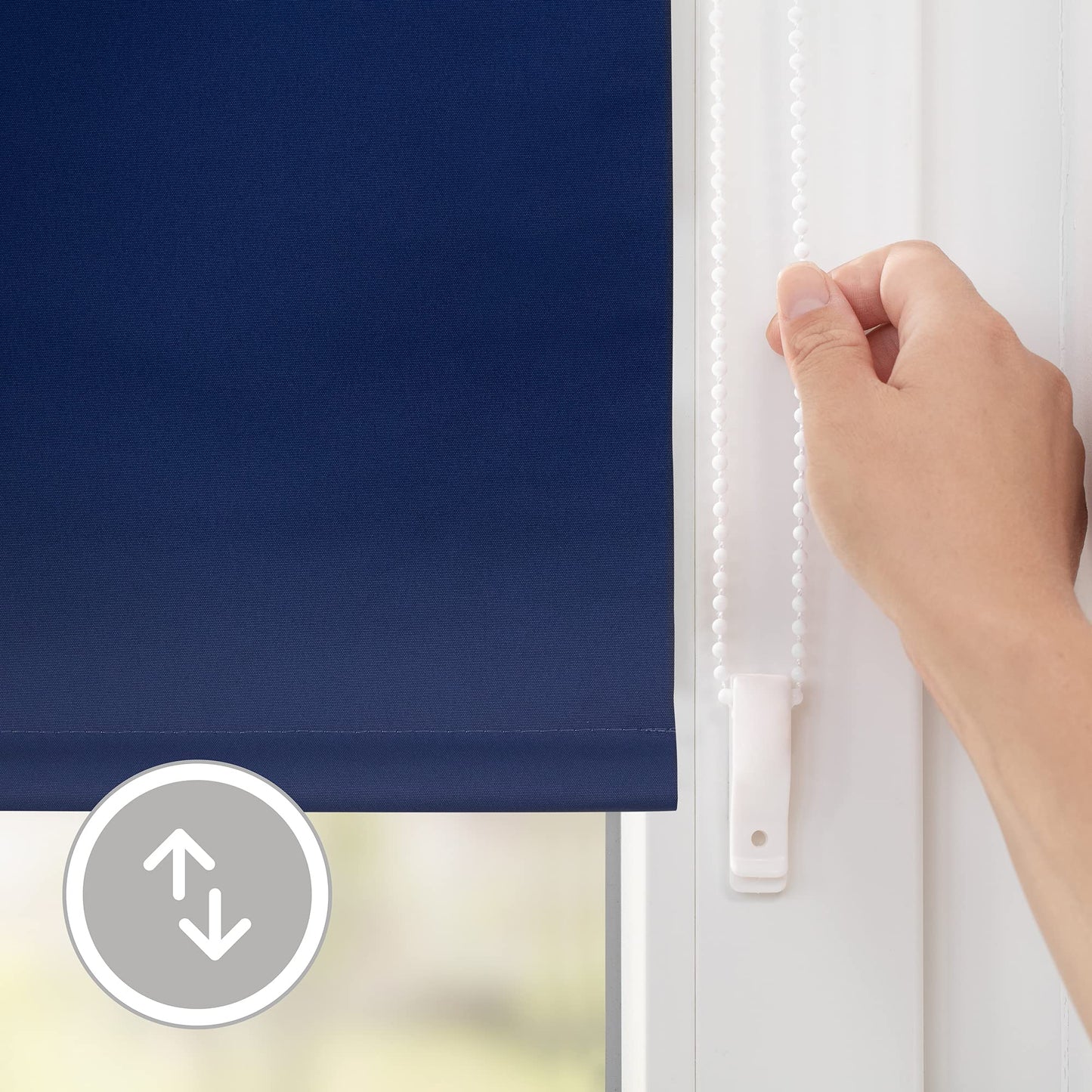 Light-filtering roller blind without drilling, clamp fixing, blackout blind, heat protection, privacy screen, wall mounting, ceiling mounting, blind for windows and doors Blue, W95 x H150 cm.