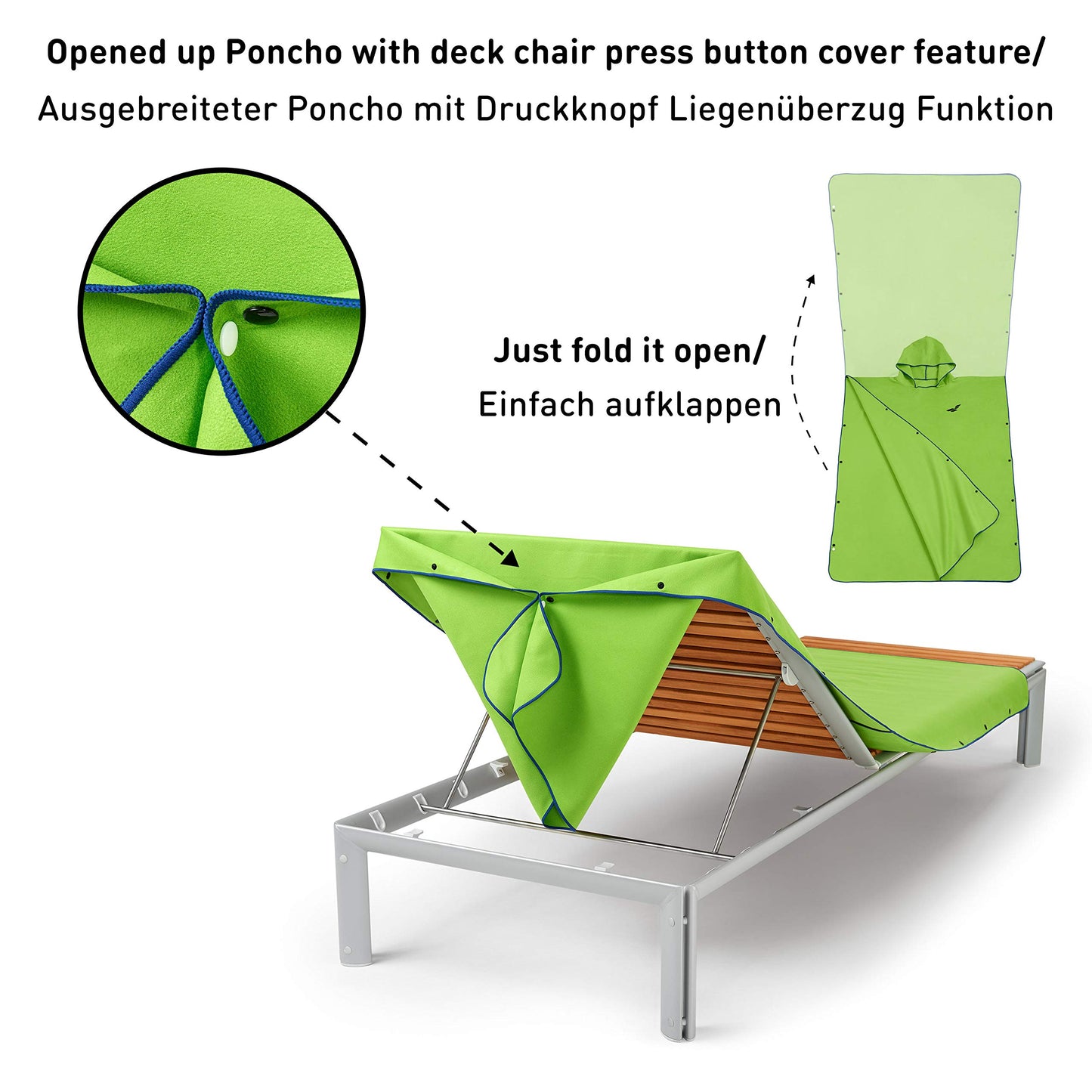 Fit-Flip Beach Poncho for surfers - quick-drying microfiber towel poncho - changing aid for beach - ultralight surf ponchos - adult bath poncho (size M, green/dark blue)