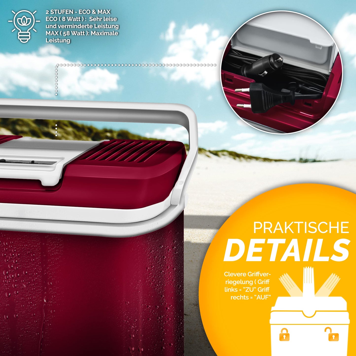tillvex 24L Electric Cooler Box | Mini Fridge 230V and 12V for Car Camping | cools & warms | ECO Mode (Red)