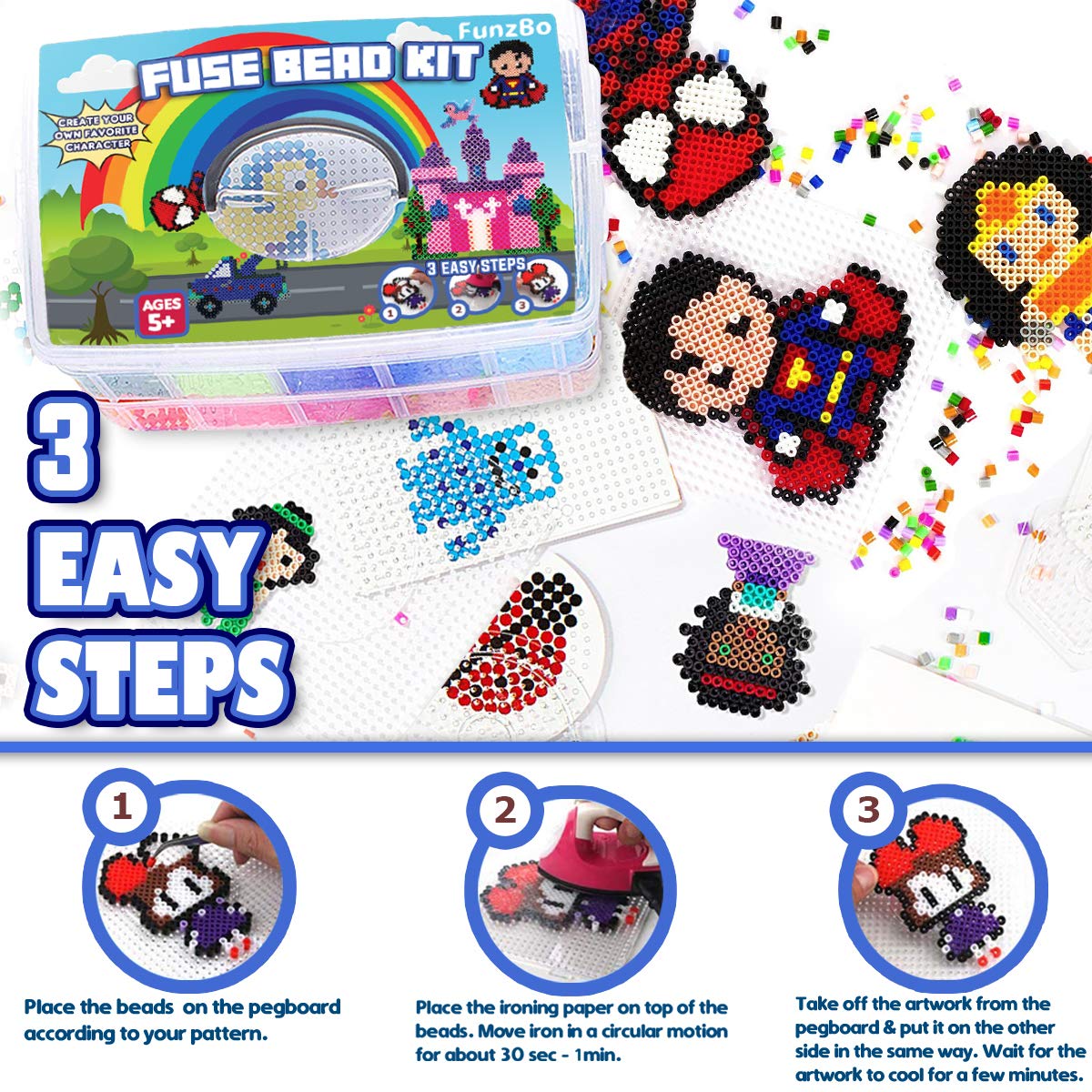 Iron Beads Set Iron Beads Large Pack XXL 23000PCS Beads with 106 Pattern Plates Crafting kit for children from 6 years & Adults & Craft Fans Gift for meditative relaxation & family time