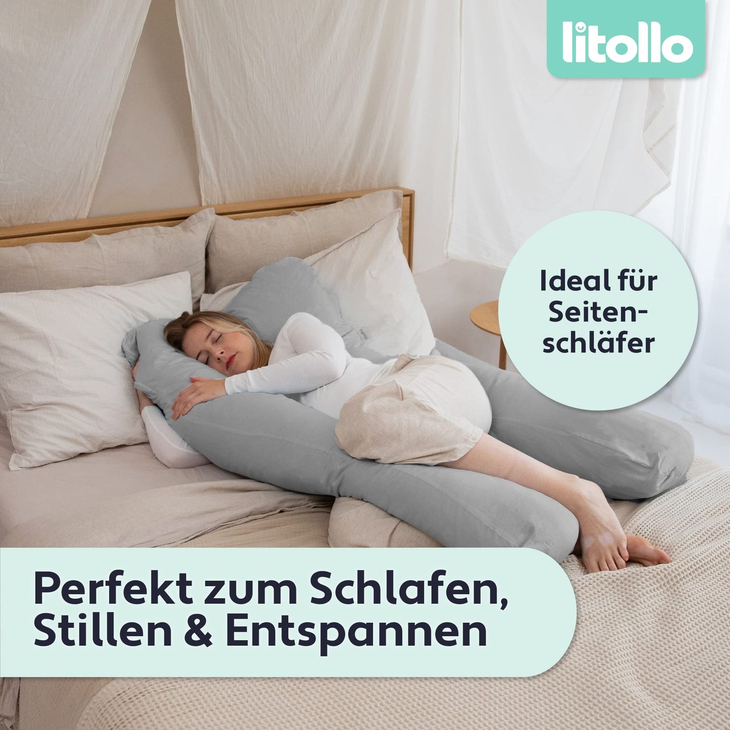 Litollo Pregnancy Pillow for sleeping, nursing pillow, U-shaped side sleeper pillow with cover, comfort pillow for adults - Pregnancy Pillow 140x80cm.