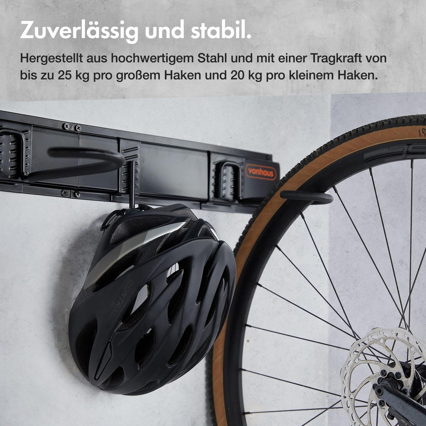 VonHaus Bike Wall Mount Set for 3 bikes and 3 helmets - Space-saving, vertical bike wall mount for garage storage for mountain and road bikes - High-quality bike wall mount.