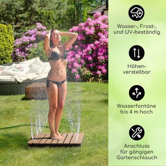 Blumfeldt Mobile Garden Shower, outdoor shower for the garden, floor shower with 4m fountain height, floor garden shower with wood look for pool & sauna, outdoor shower waterproof, frost- & UV-resistant