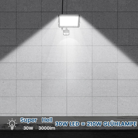 Dametay 30W LED Floodlight with Motion Sensor Outdoor - Super Bright 3000LM, PIR Mode, IP66 Waterproof, 6000K Cool White Spotlight Exterior Light for Yard, Garden, Garage, Playground