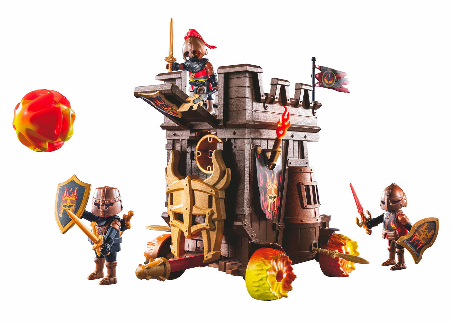 PLAYMOBIL Novelmore 71643 Attack Vehicle with Fire Cannon, featuring three Burnham Raiders knights, includes various accessories for exciting battles, action-packed toy for children aged 4 and up.