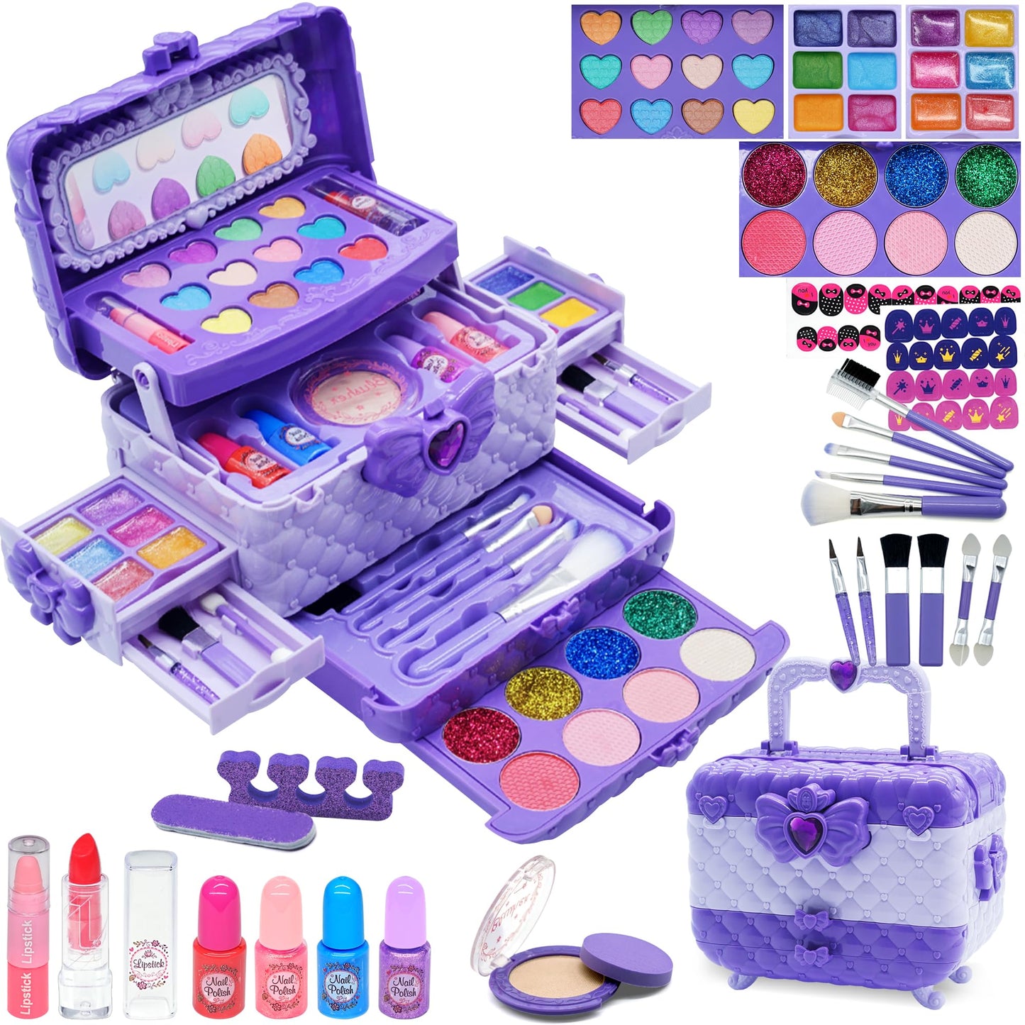 Children's makeup set - Kids makeup kit, girls' makeup case toy, Halloween Christmas birthday gifts for girls aged 4-12 years old Purple...