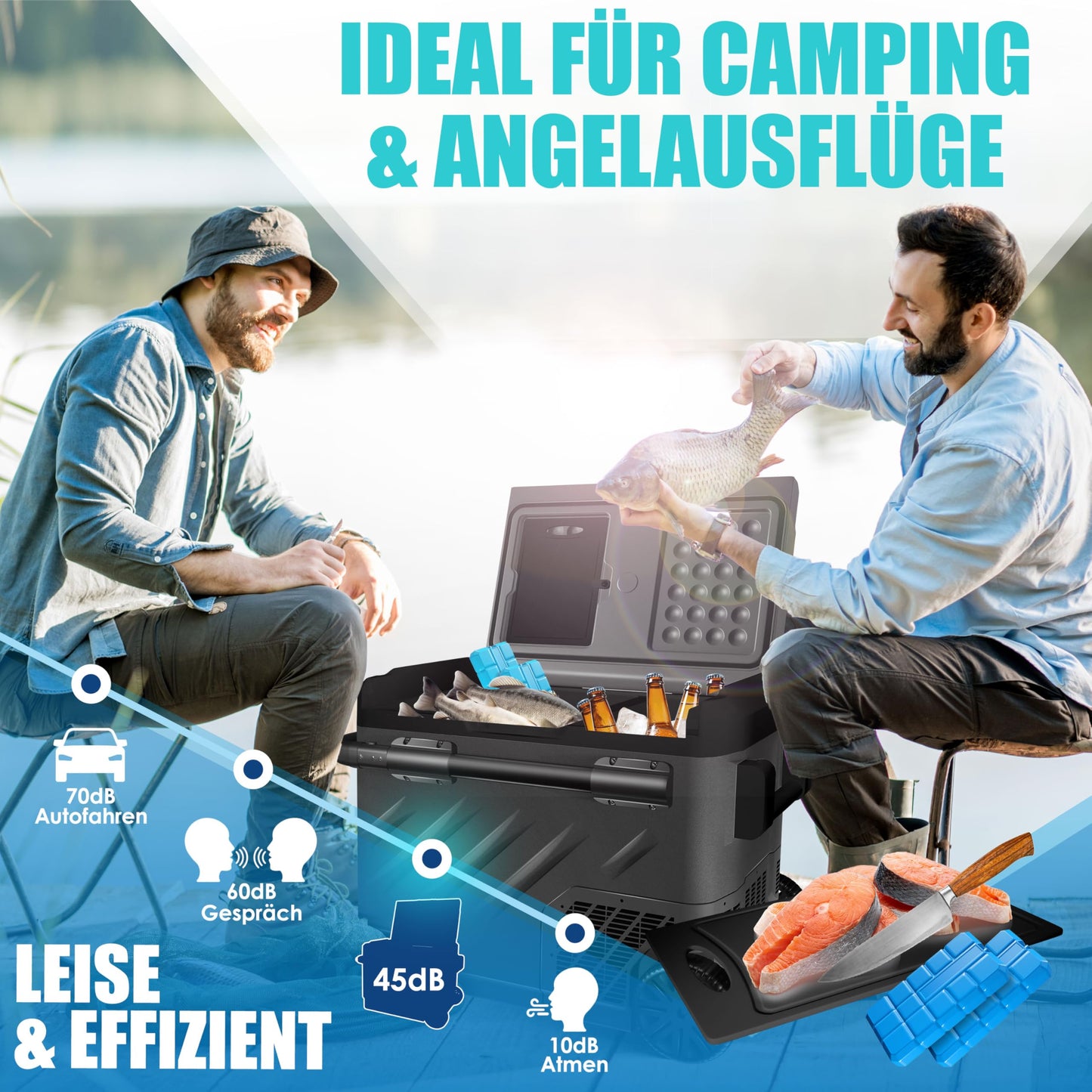 KESSER® Compressor Cooler Box electric 61 liters | Camping Freezer with LED touch | With APP control & Cooling packs USB connection 12/24 V 230V | Fridge cooling up to -20°C for car truck anthracite black