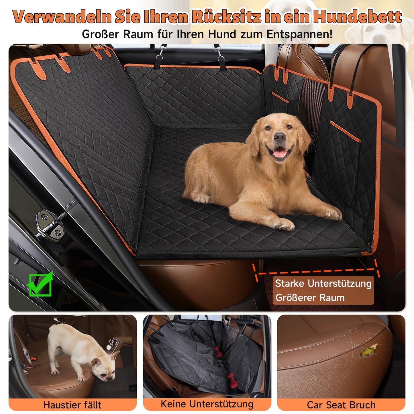 GL GLENSLAVE car seat cover for dogs, dog seat cover for backseat with mesh window, 100% waterproof car seat cover for car-truck-SUV travel camping mattress bed.