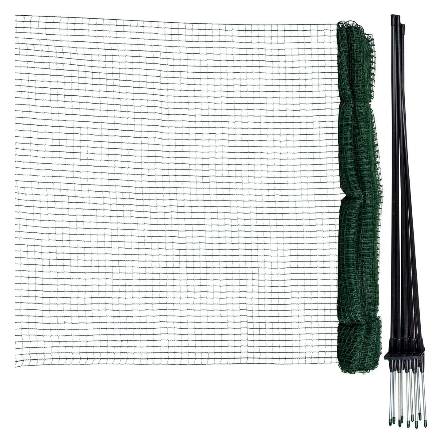 Horizontal boundary fence FLEX, 15m long & 90cm high, close-meshed, mobile special fence with 9 separate fiberglass posts, garden net, dog fence, barrier fence, for camping.