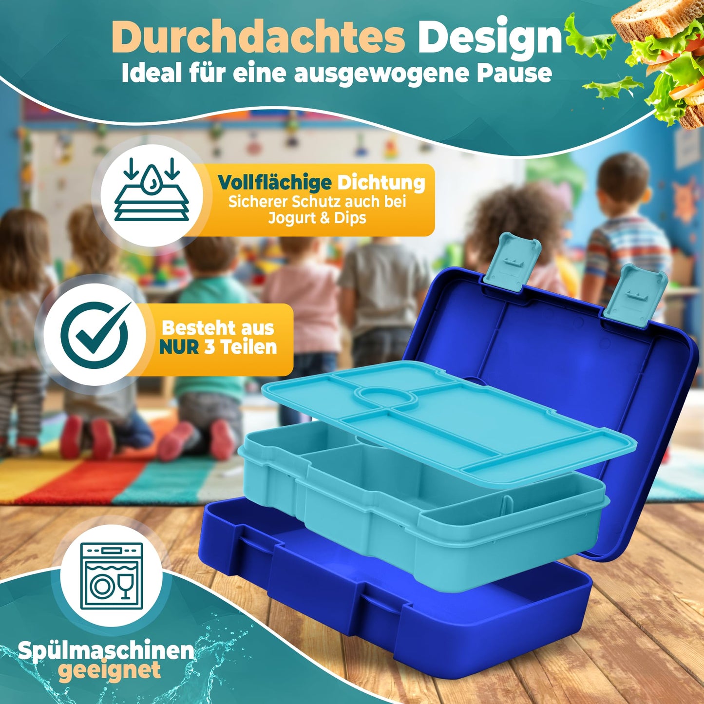 LUCKY KIDZ© lunchbox for children with compartments, Bento Box, leak-proof & BPA free, lunch box for kids, snack box, meal box, lunch boxes, lunch box, snack box, breakfast box, Bentobox