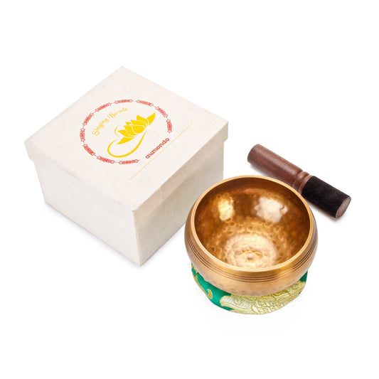 Large original Tibetan singing bowl - 13cm. Singing bowl set with eBook, striker, singing bowl cushion, and gift box. Singing bowl from Tibet.