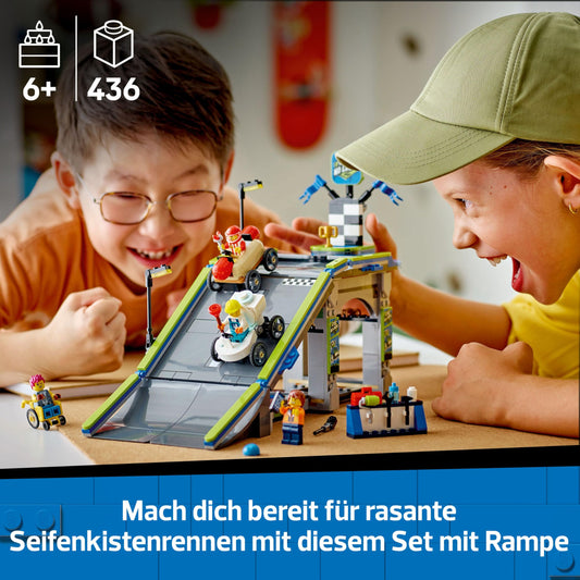 LEGO City No Limits: Soapbox Racing with Ramp - Building Toy for Boys and Girls 6+ - Set with 2 Soapboxes & 4 Race Driver Minifigures - Gift Idea for Kids 60460