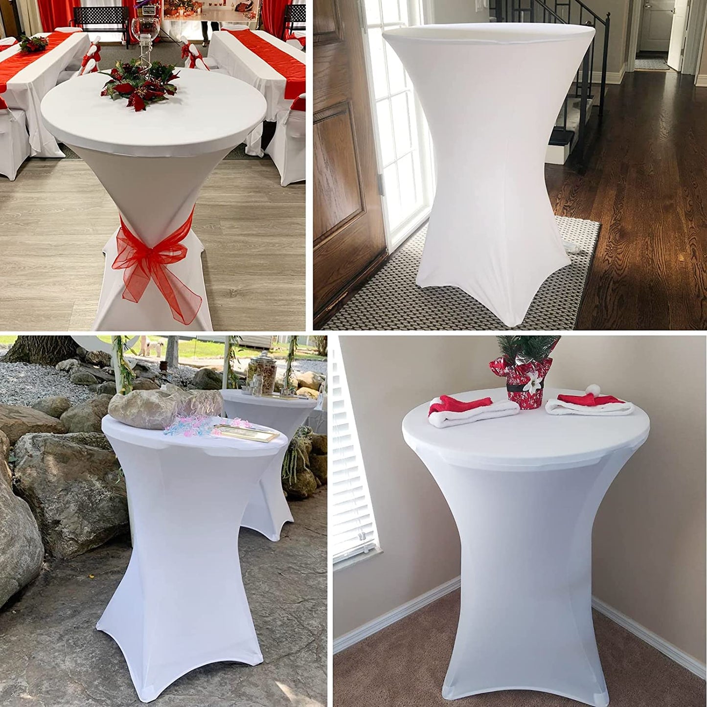 6 pieces white High Top Table Covers, for Ø 60-65 cm high top tables and bistro tables. Stretch tablecloth with foot pockets for weddings, birthday parties, banquets.